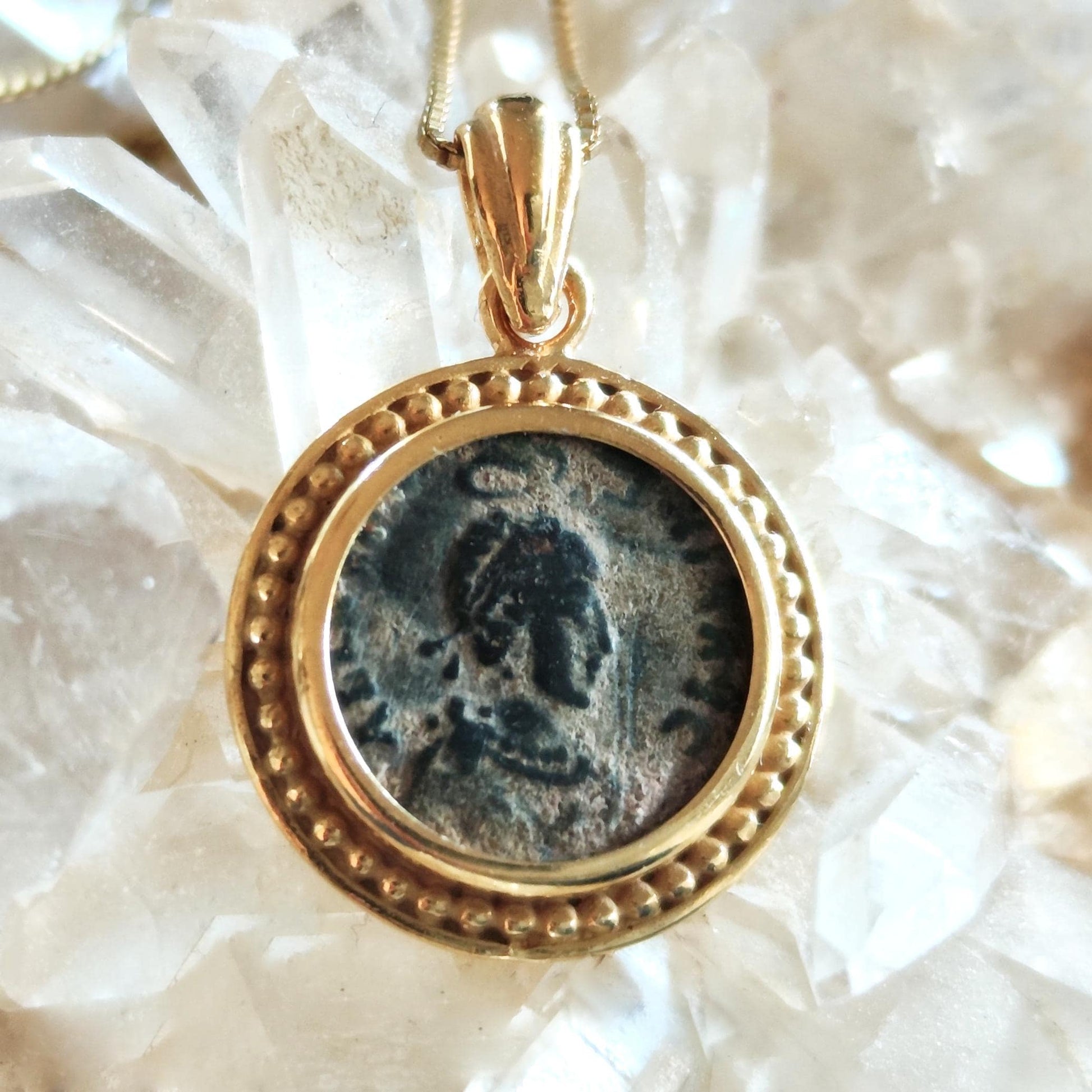 Ancient Roman Christian Coin Necklace: Empress Aelia Eudoxia Orthodox Medallion, Gold Plated Barr Designs