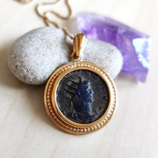 Genuine Roman Coin Pendant, Emperor Gallienus Roman Coin Necklace, Ancient Coin Necklace, Vintage Antique Gold Coin Pendant, Vintage Jewelry