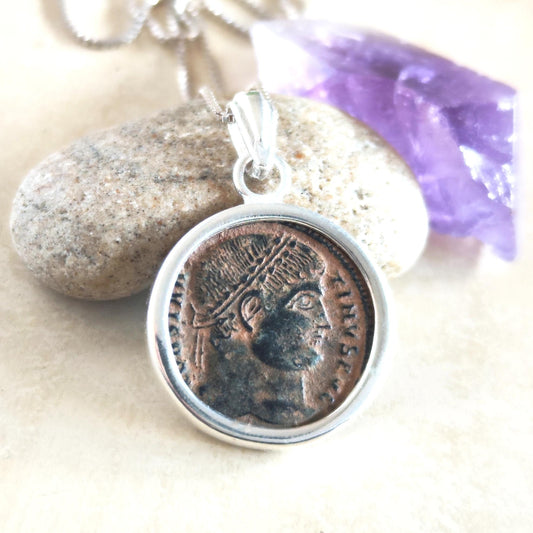 Roman Constantine the Great Coin Necklace, Real Ancient Certified Coin Silver Pendant, Men Unisex Christian Medallion, Vintage Gift Idea