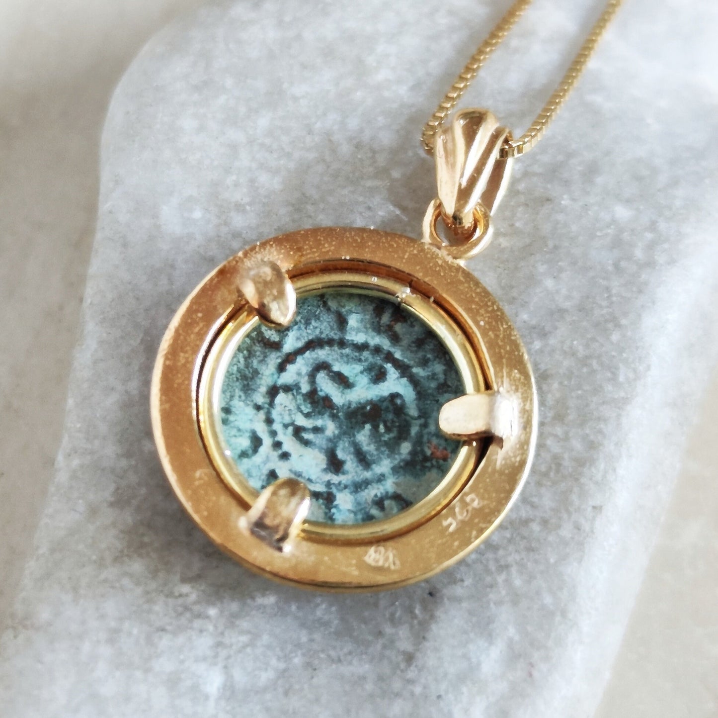 Antique Latin Cross Coin Pendant, Christian Armenia Necklace, Crusaders Knight Templar Bronze Coin Jewelry, Lion Coin Gold Plated Pendant