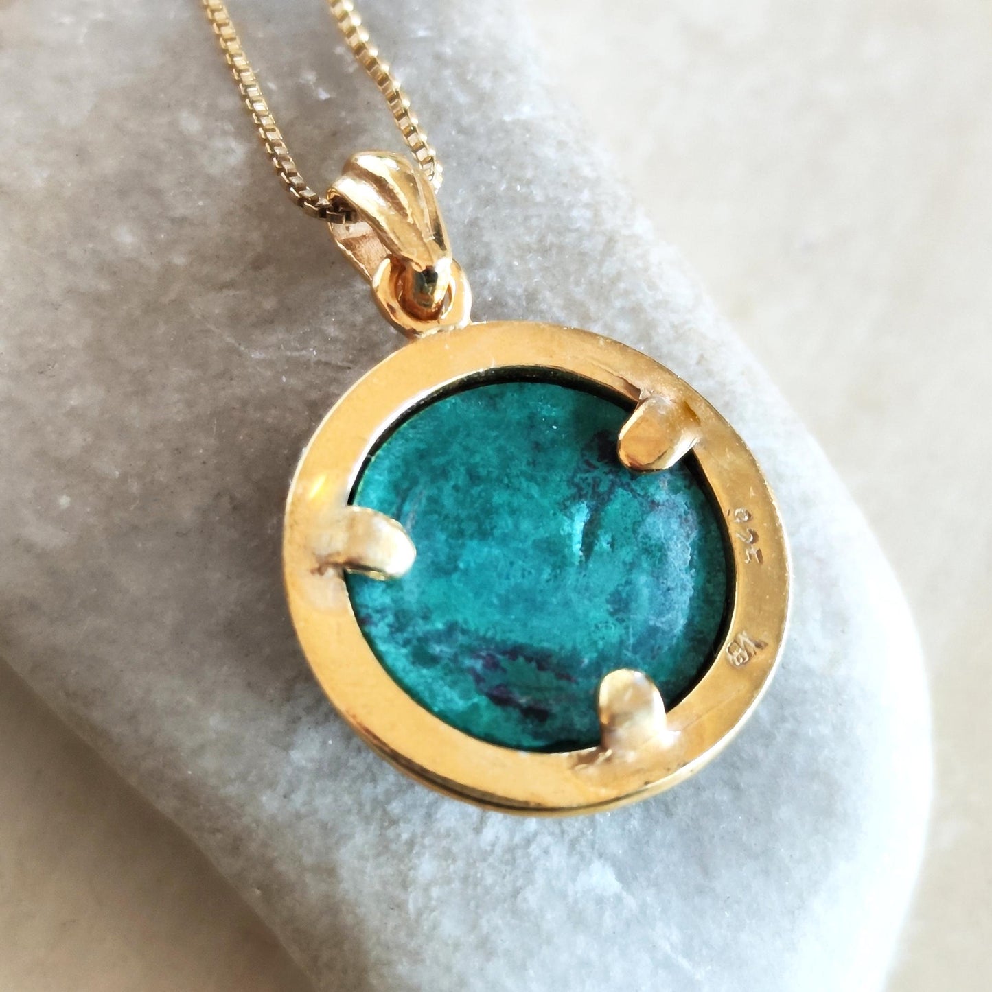 Eilat Stone Gold Plated Necklace, Green Turquoise Pendant, King Solomon Mines stone, Israeli Jewelry, Chrysocolla Malachite mineral gemstone