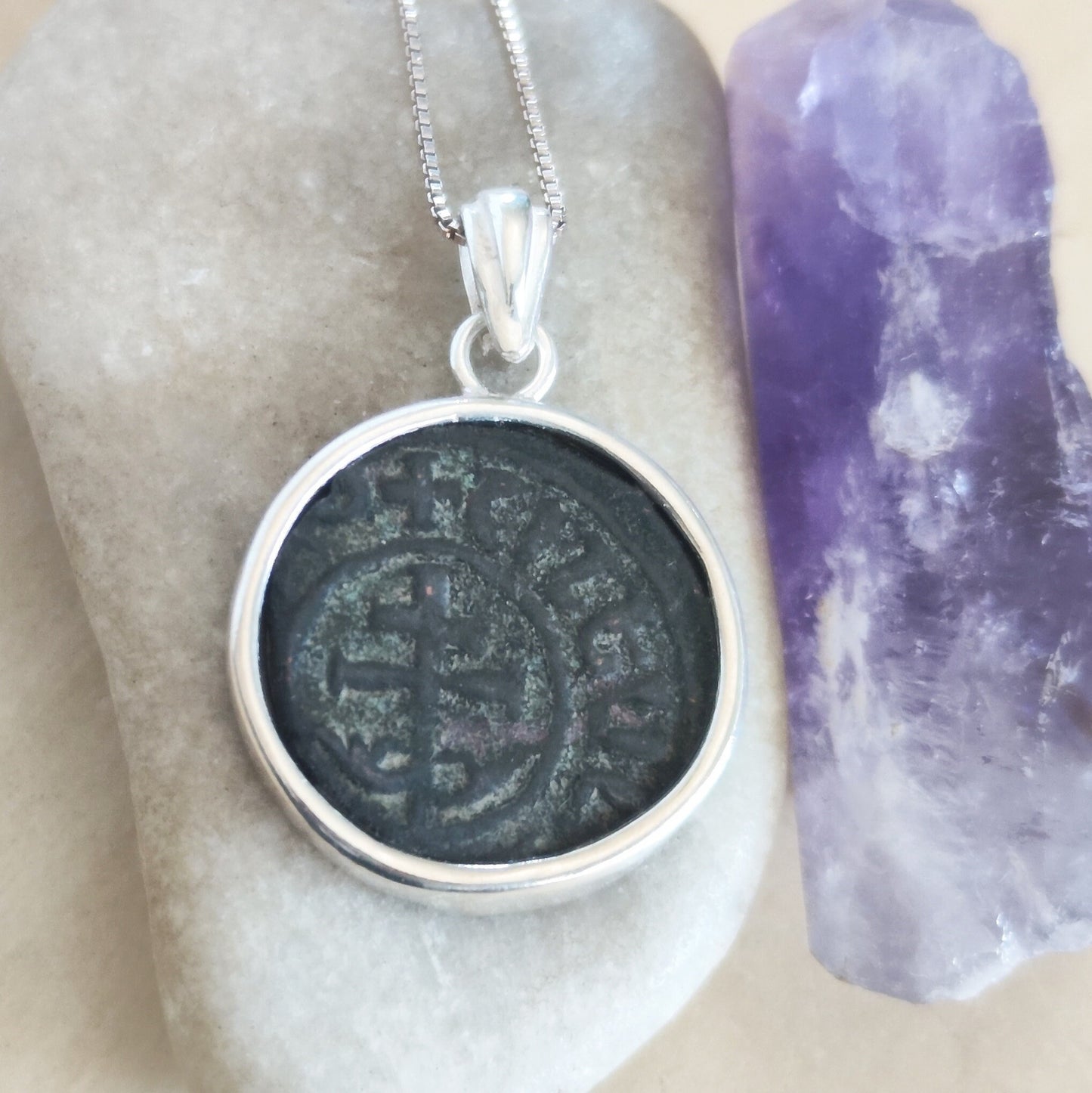 Crusaders Orthodox Cross Coin Silver Necklace, Antique Patriarch two Barred Cross Medallion, Medieval Armenia Knight Templar Christian Coin