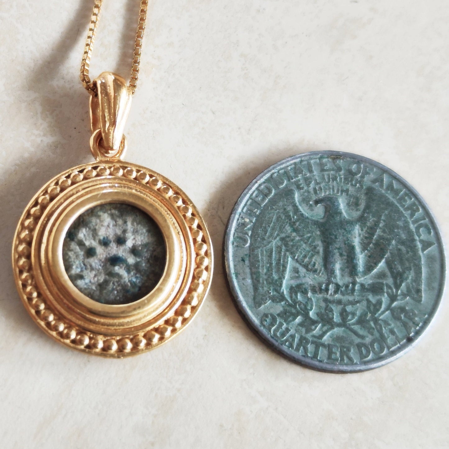 Biblical Widow's Mite Coin Gold Plated Necklace, Christian Coin Medallion, Antique New Testament Pendant, Jesus Ancient Coin Jewelry gift