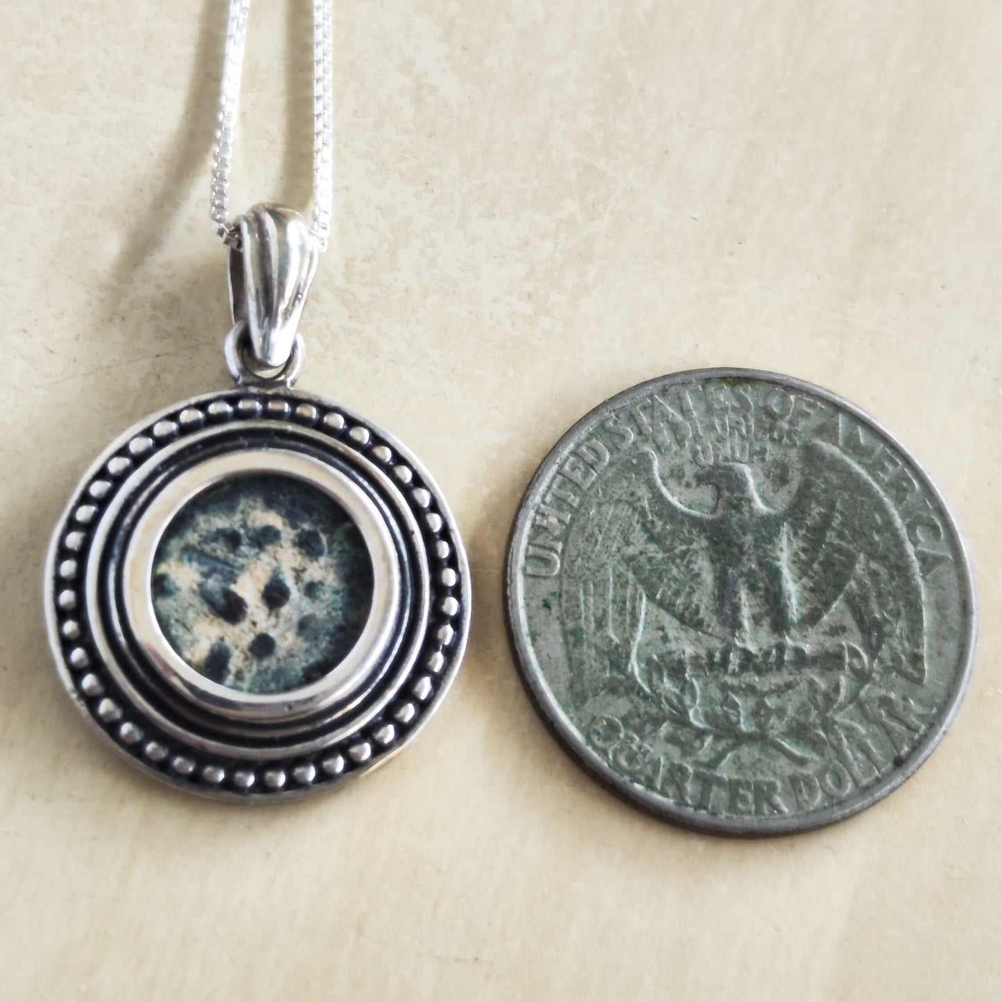 Ancient Christian coin pendant, Antique widow's mite silver pendant with certificate, Religious men unisex medallion, Jesus poor widow mite
