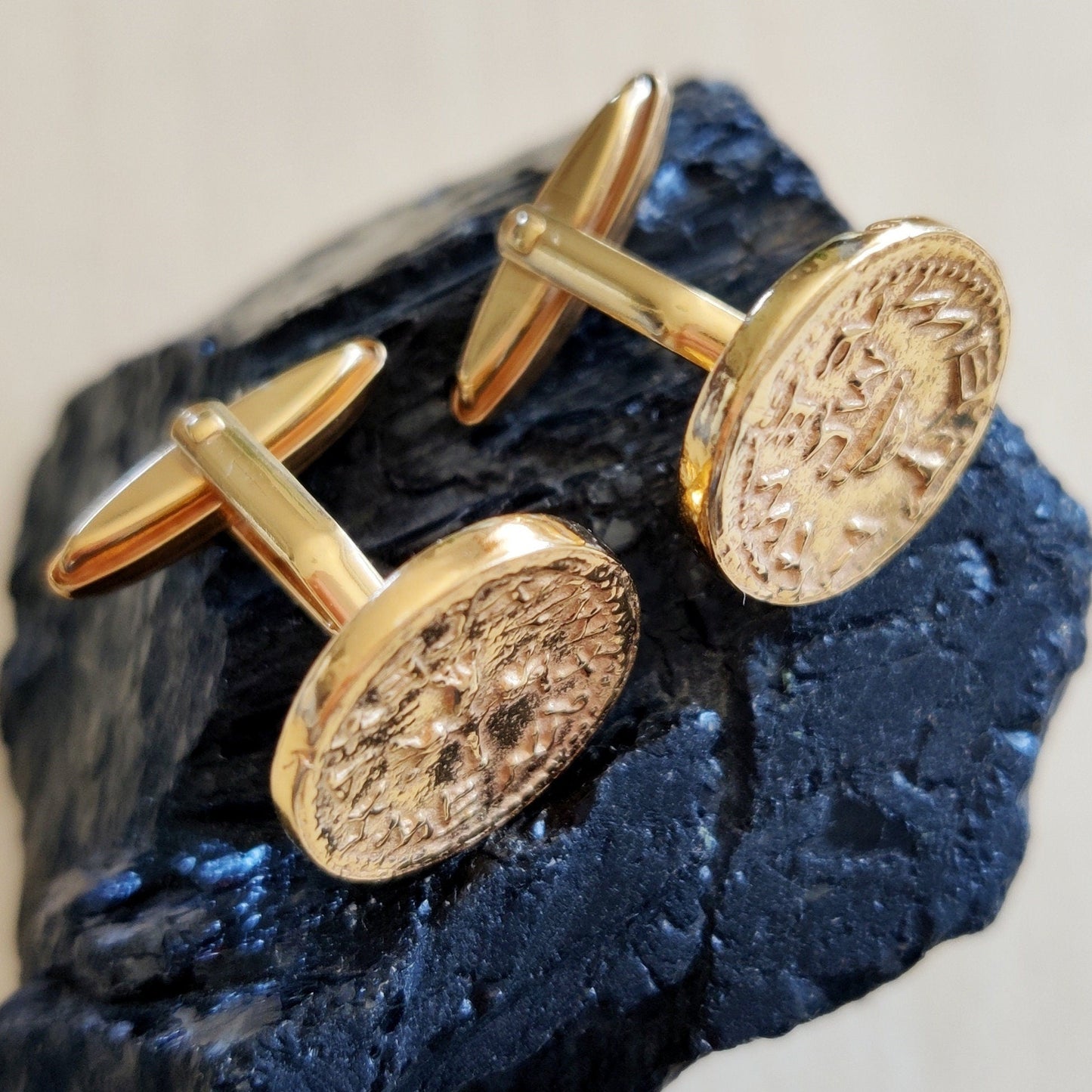 Gold Plated Half Shekel Coin Cufflinks: Jewish Revolt Replica Barr Designs