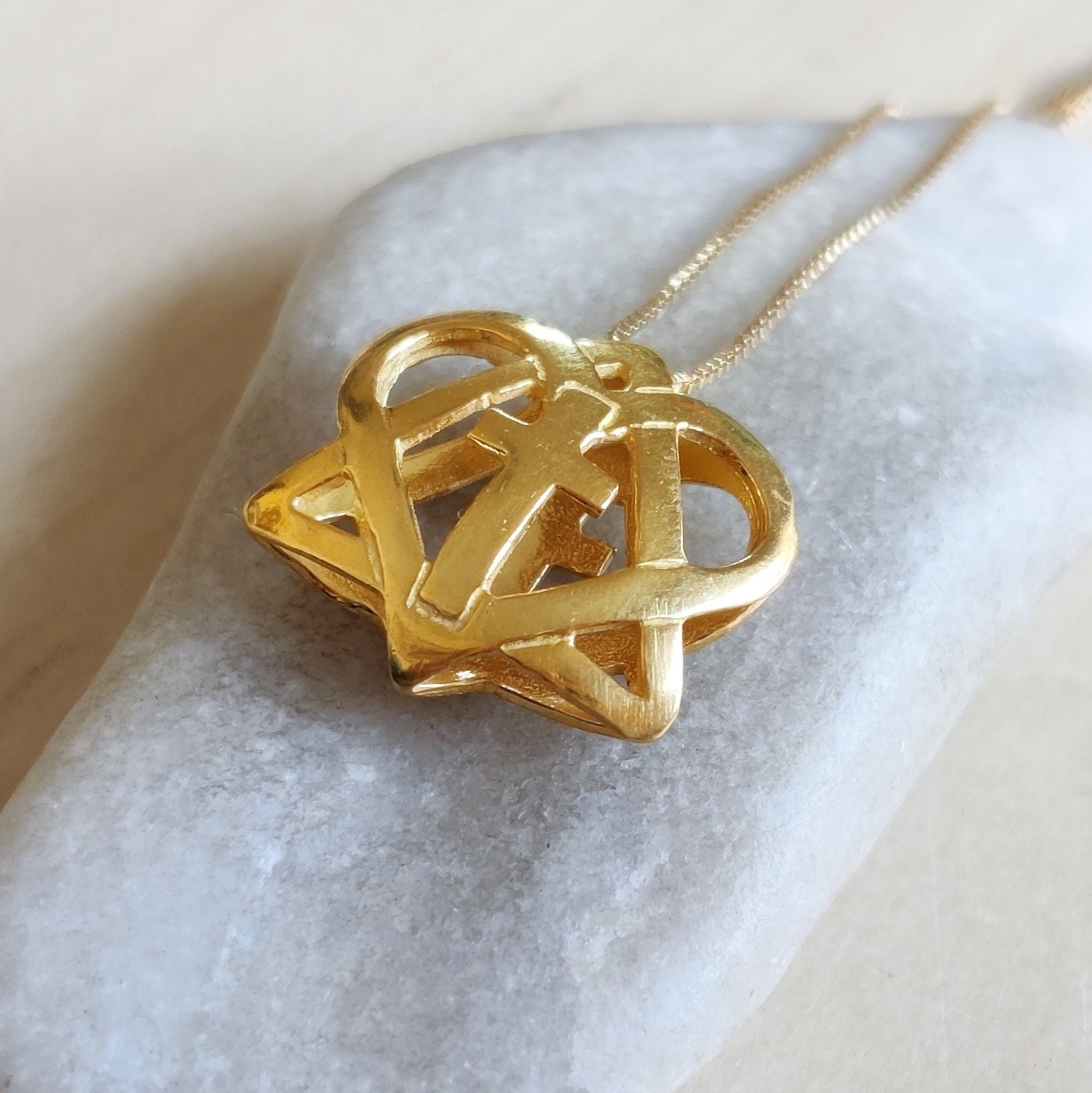 Star of David Cross Pendant: Interfaith Heart Shaped Necklace, Handmade in Israel Barr Designs