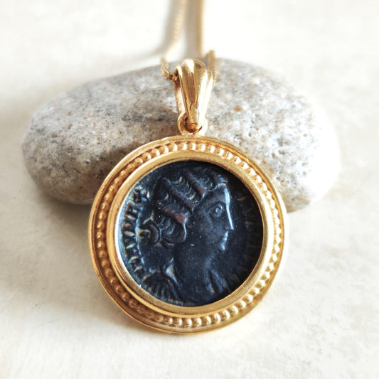 Roman Empress Fausta Medallion for Women, Genuine Ancient Coin Necklace, Christian Emperor Constantine I Statement Necklace
