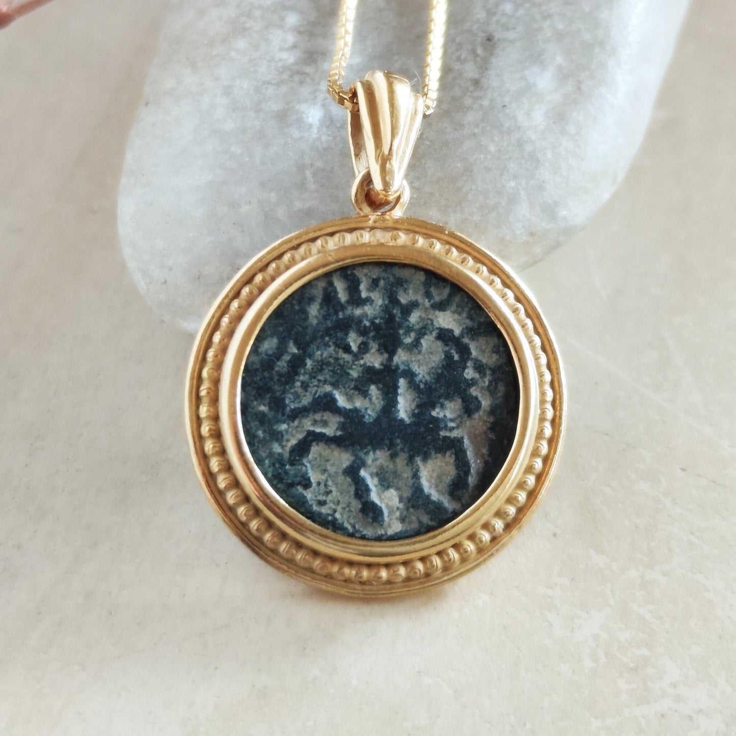 Authentic Crusader Coin Necklace, Horse Coin Gold Plated Pendant, Christian Latin Cross Pendant, Knights Templar Jewelry, Vintage Necklace