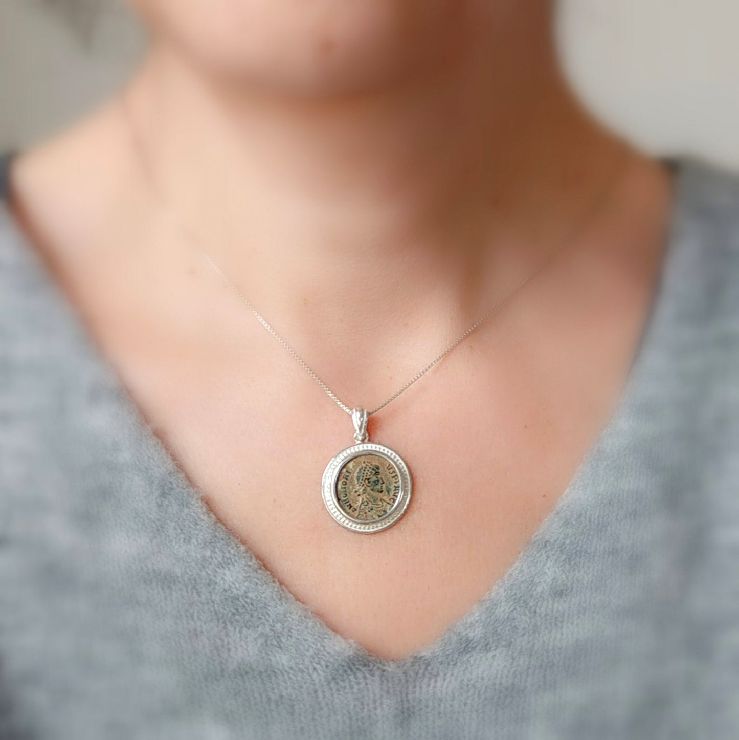 Certified Antique Roman Coin of Emperor Honorius set in Silver Pendant, Constantine Coin Medallion, Christian Vintage gift