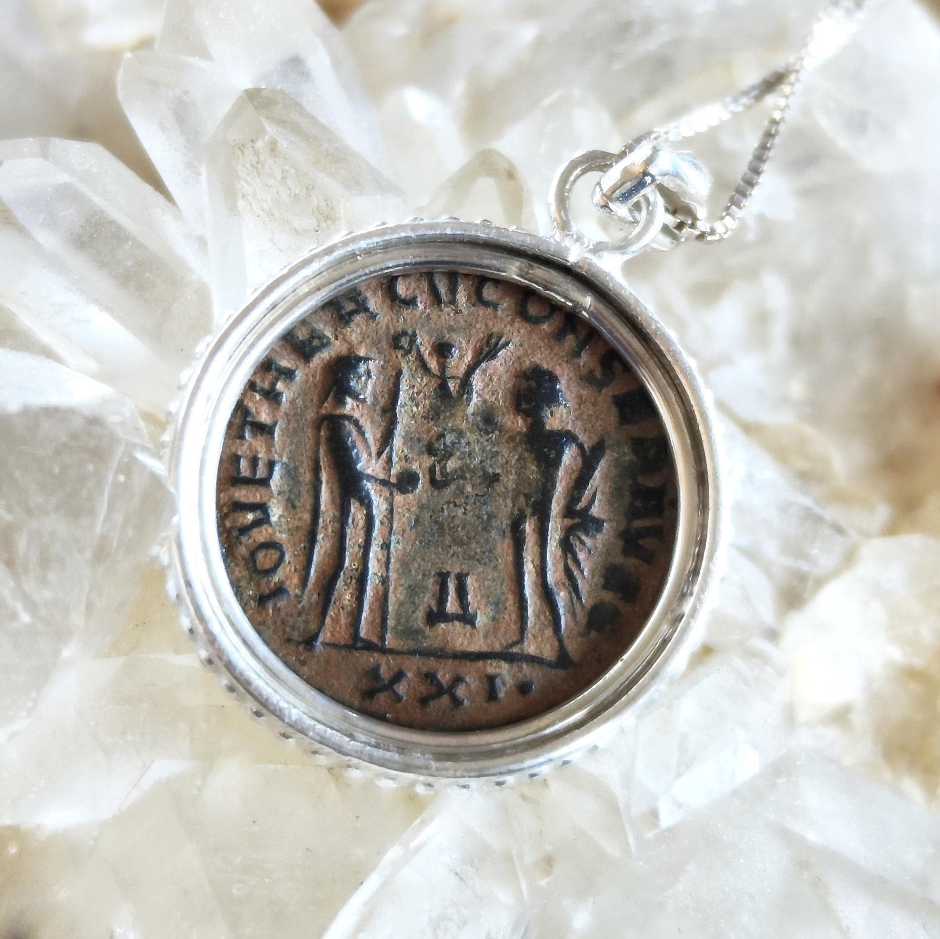 Authentic Certified Roman Emperor Diocletian Coin Necklace, Antique Silver Unisex Medallion Barr Designs