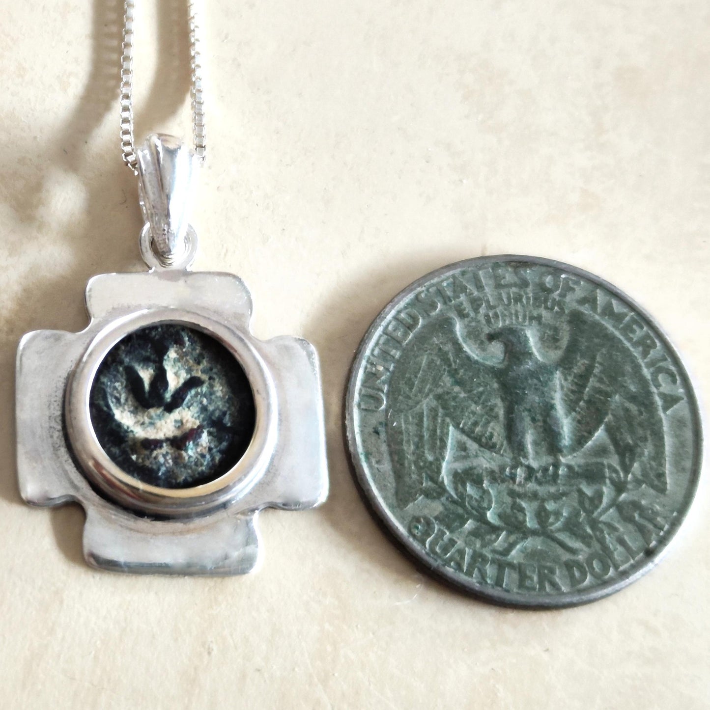 Ancient Widow's Mite Coin Cross Pendant, Jesus Cross silver Medallion, Christian Men Jewelry, Antique Cross Coin Necklace, Christ Coin Gift