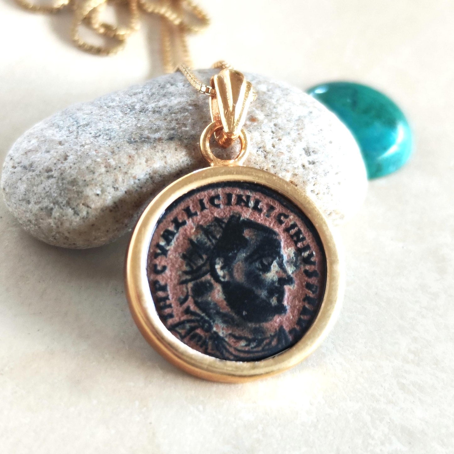 Certified Antique Roman Coin Necklace, Genuine Emperor Licinius Gold Plated medallion, Women Unisex Ancient Coin Jewelry, vintage Necklace