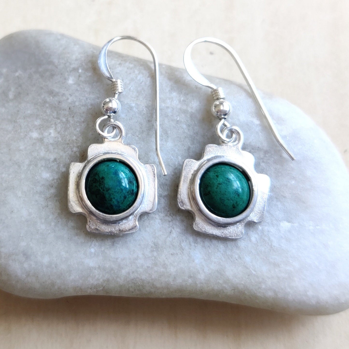 Christian Cross with Eilat Stone Earrings, Green Silver Dangle earrings, King Solomon Stone, Holy Land Gift for Her