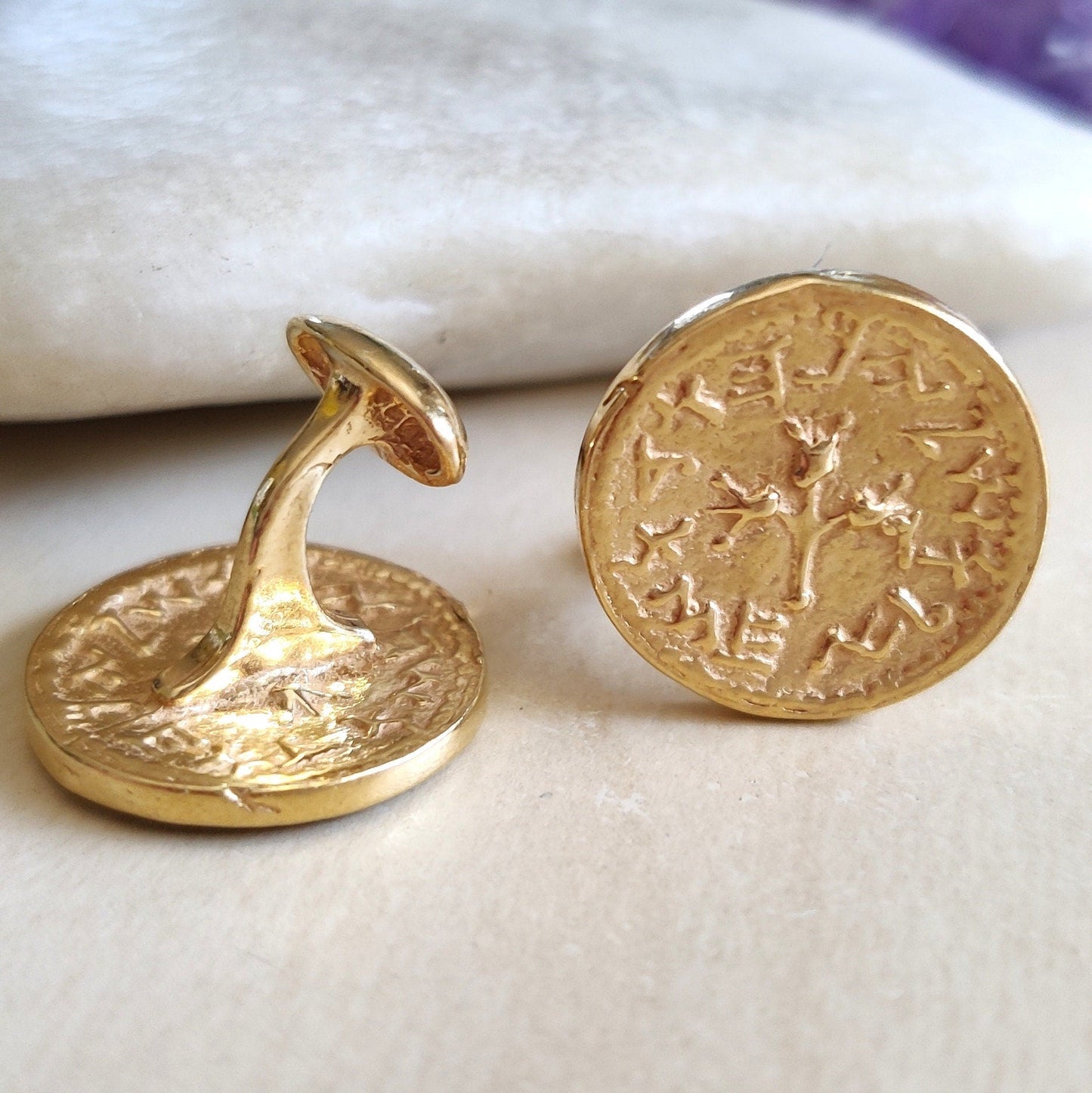 Gold Plated Coin Cufflinks, Jewish Revolt Half Shekel Replica, Israeli Jewelry Barr Designs