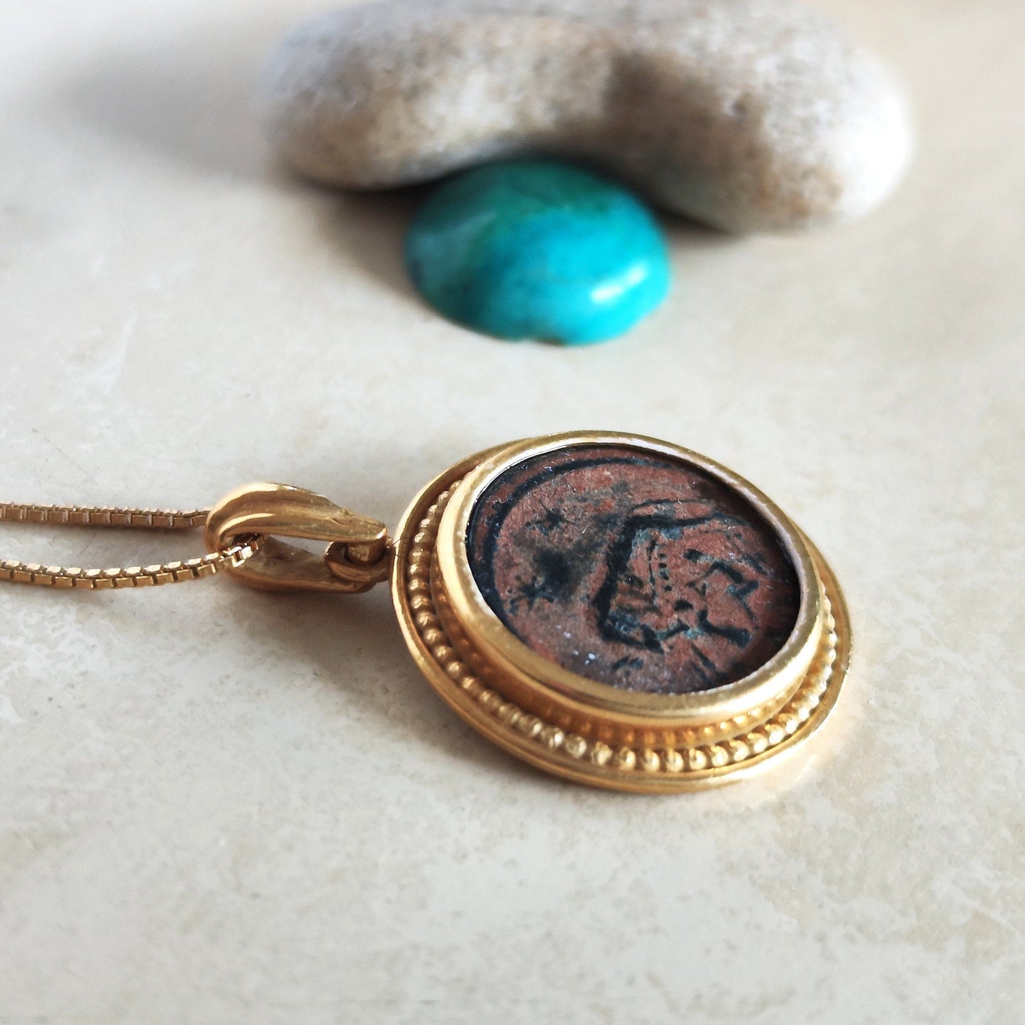 Romulus & Remus Coin Pendant: Genuine Roman Bronze, Gold Plated Sterling Silver Barr Designs