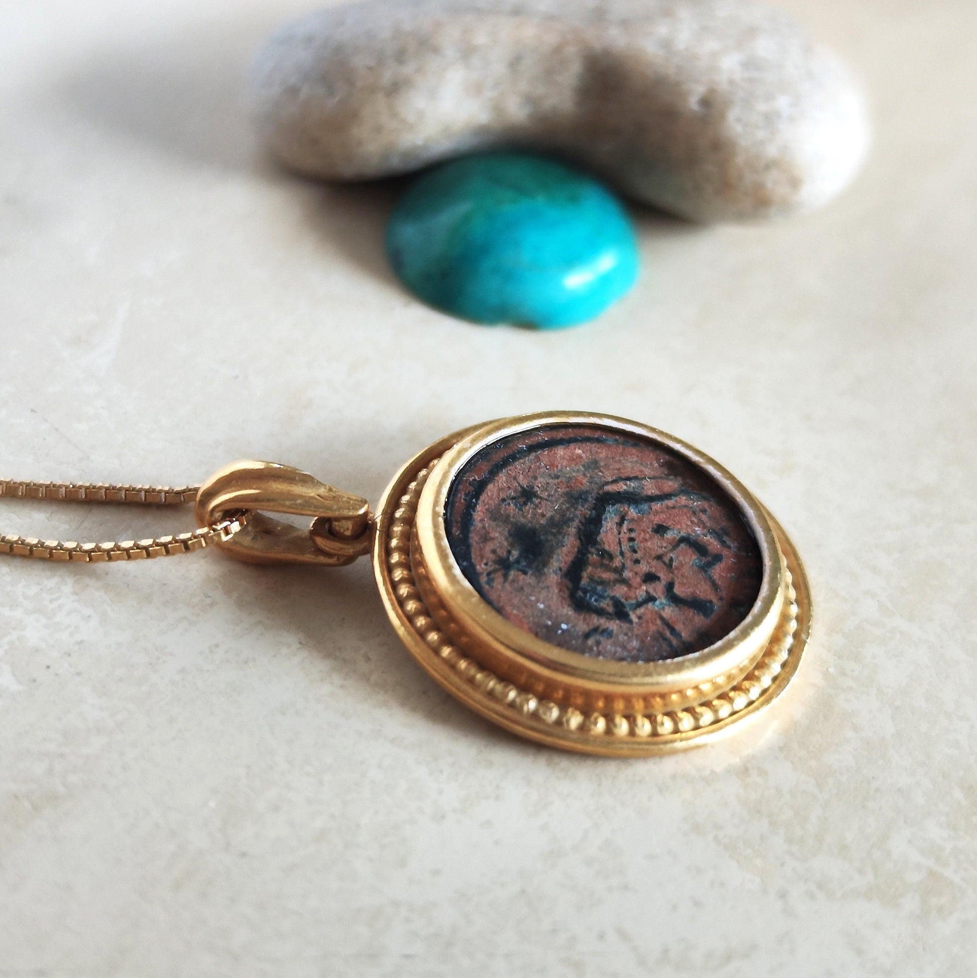 Romulus & Remus Coin Pendant: Genuine Roman Bronze, Gold Plated Sterling Silver Barr Designs