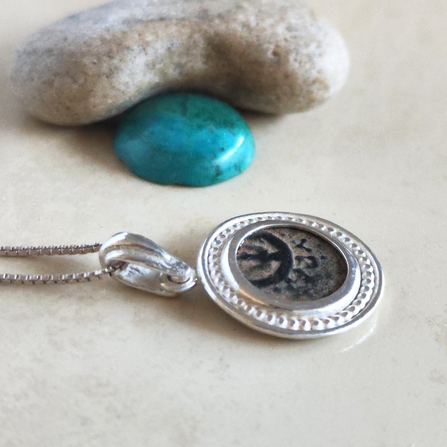 Antique Widows Mite Coin Necklace, Ancient Christian Silver Pendant, Israeli jewelry Barr Designs