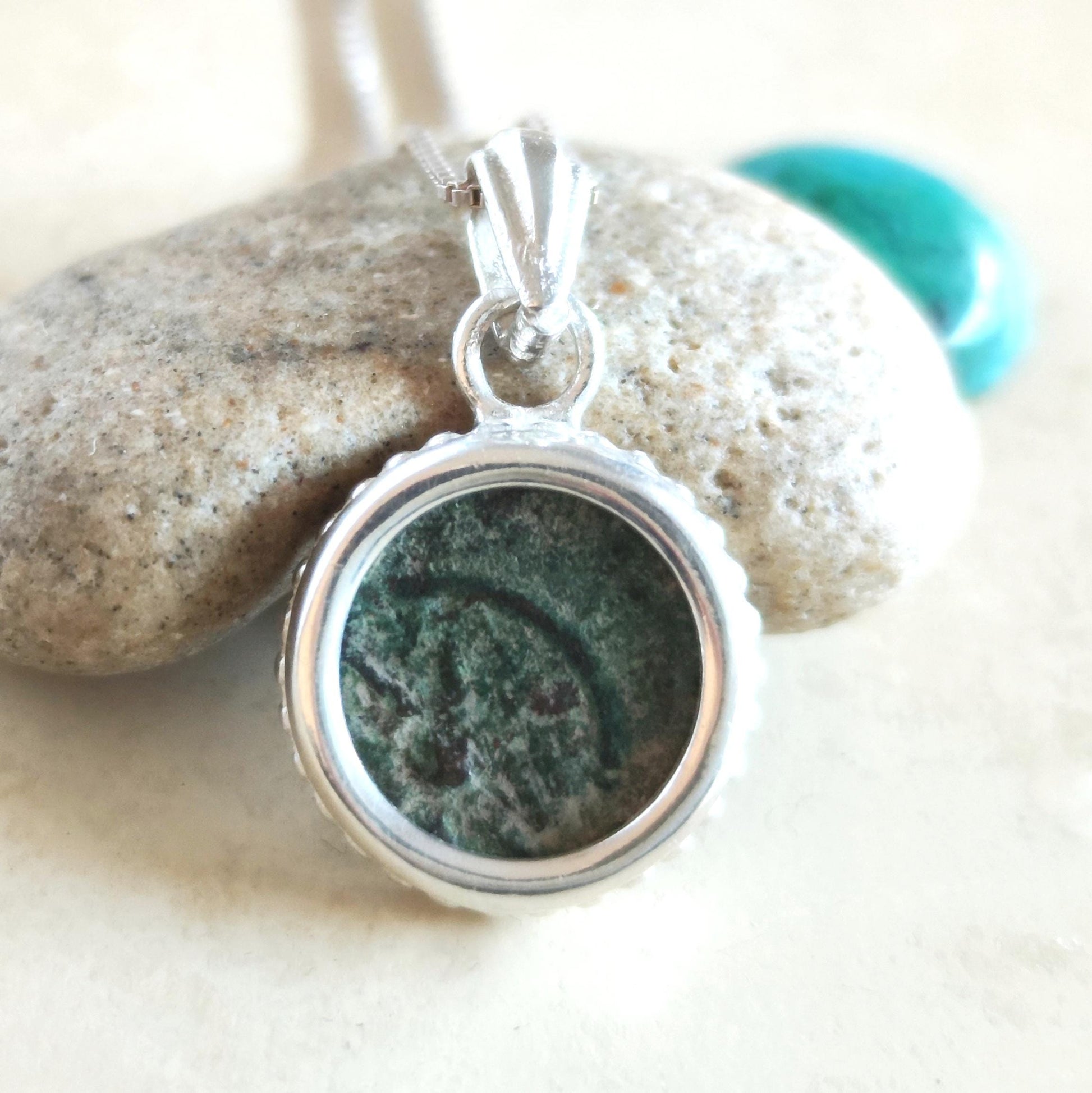 Real Antique Widow's Mite Coin Silver Necklace, Biblical Christian Small Medallion Barr Designs
