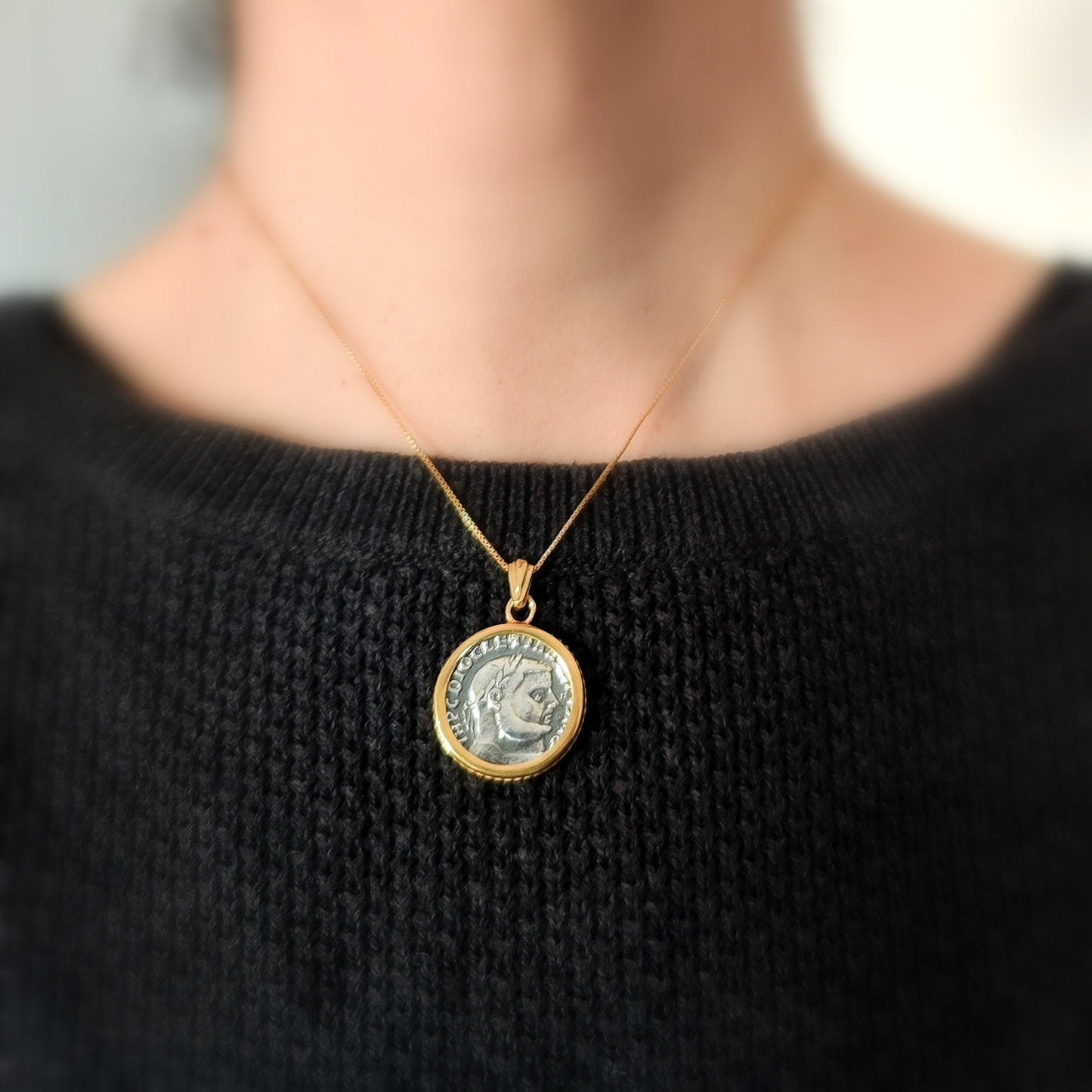 Roman Emperor Diocletian Coin Necklace: Replica Coin Pendant in Silver and Gold Barr Designs