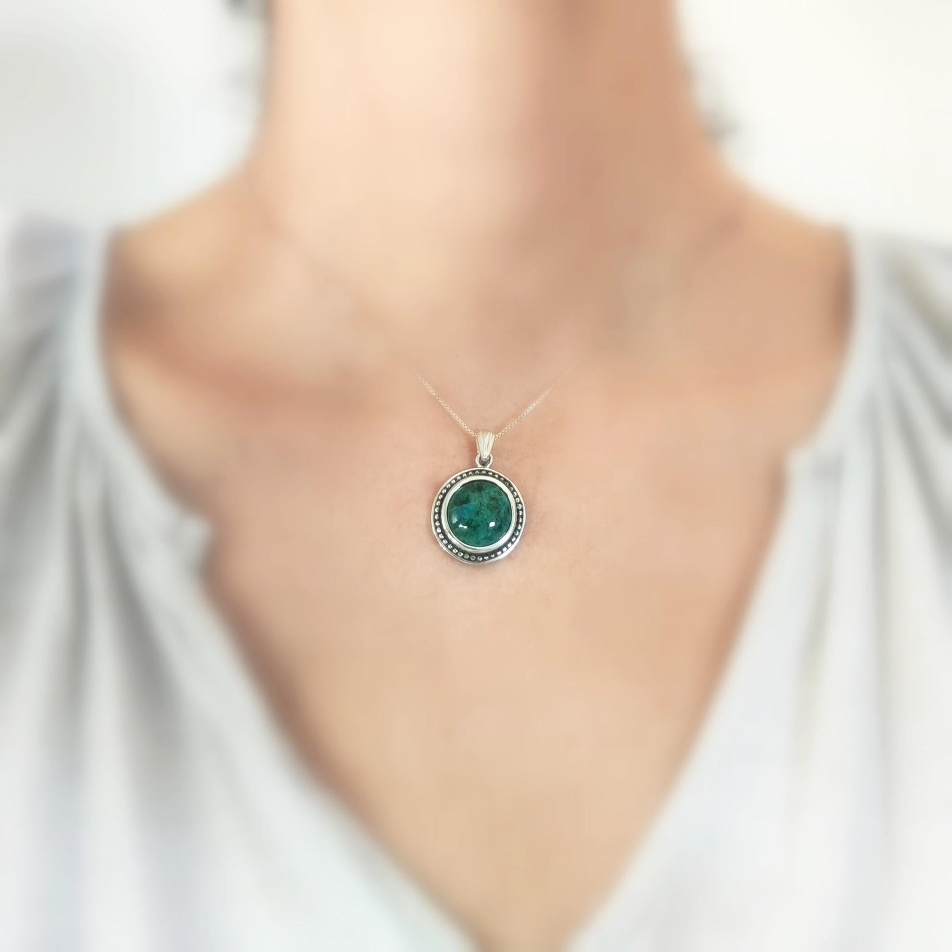 Eilat Stone Silver Pendant: Turquoise Green Cabochon Necklace Barr Designs