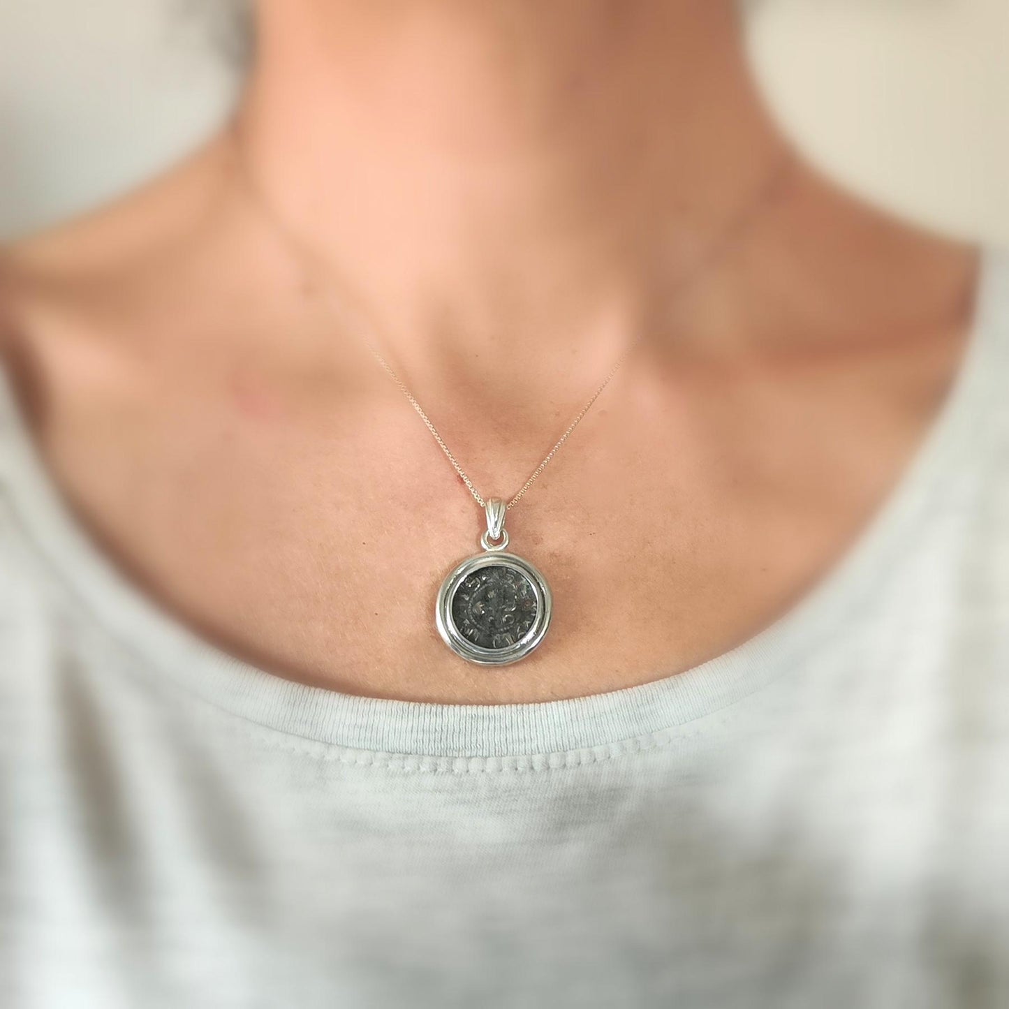 Medieval Crusader Cross Coin Silver Necklace, 1st Crusade France Coin, Christian Medallion Pendant, Gift Idea for Men