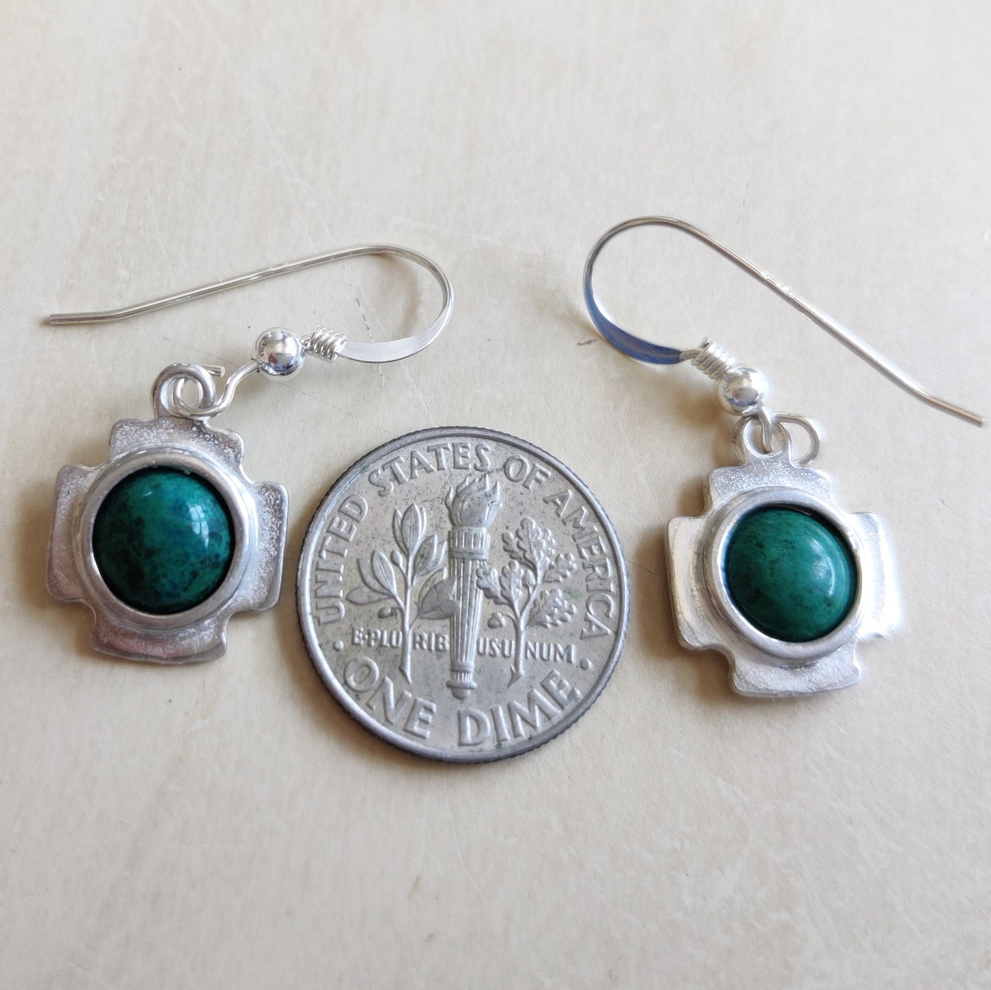 Christian Cross with Eilat Stone Earrings, Green Silver Dangle earrings, King Solomon Stone, Holy Land Gift for Her