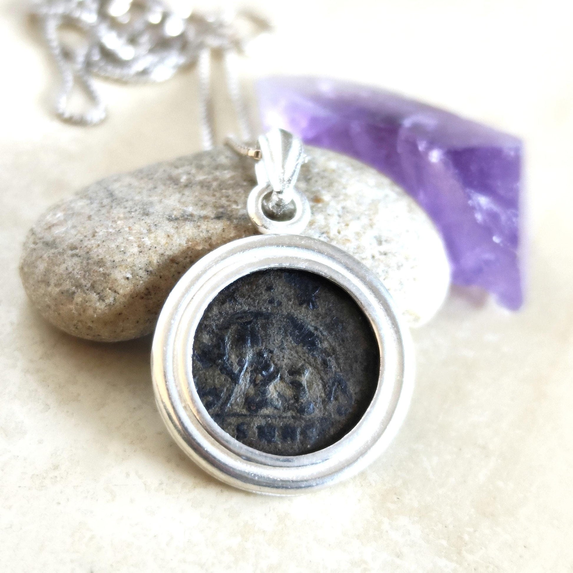 Romulus and Remus She Wolf Necklace: Ancient Roman Coin, Sterling Silver Barr Designs