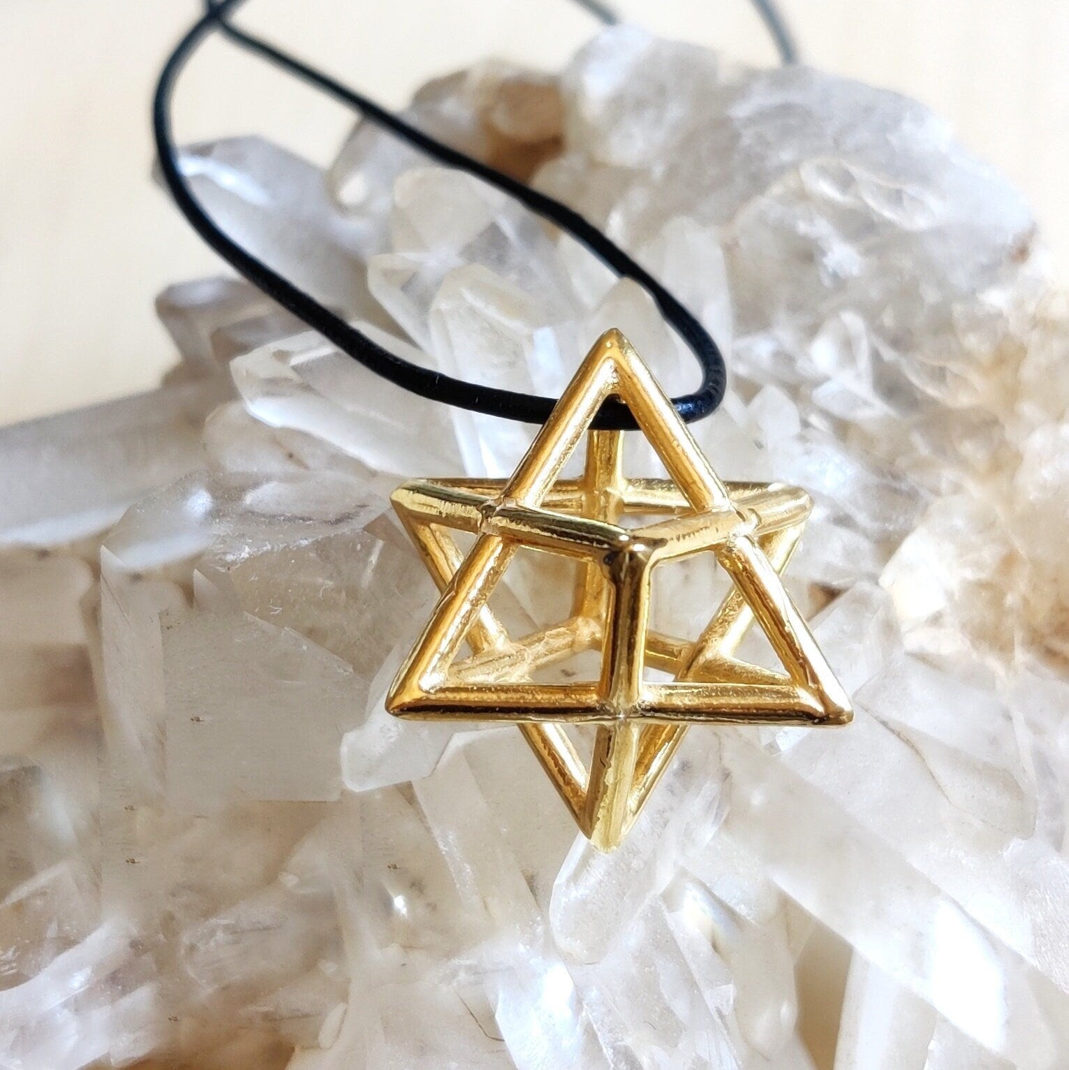 Extra Large Merkaba Pendant, Gold Plated Kabbalah Jewelry, Sacred Geometry Mystic Protection Amulet Barr Designs