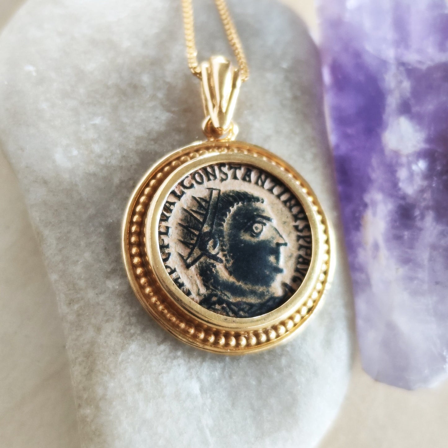 Constantine the Great Coin Pendant, Roman Emperor Christian Necklace, Ancient Coin Gold Plated Medallion, Antique Christian Unisex Gift