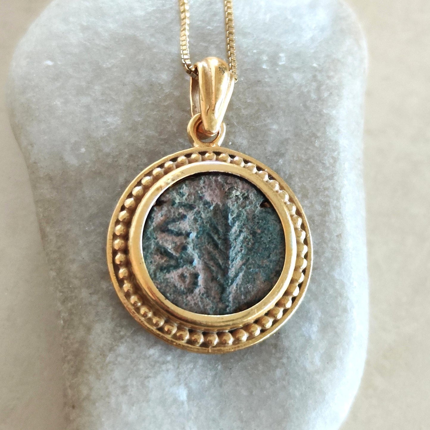 Ancient Roman Nero Coin Necklace: 18K Gold Plated Sterling Silver, Palm Branch Prutah Barr Designs