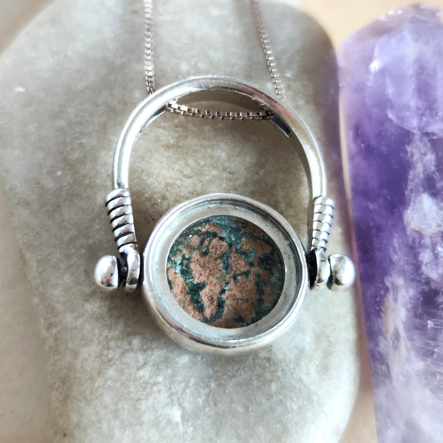 Genuine Roman Judea Biblical Prutah Coin Flip Ring, Antique King Herod I Coin Pendant, Unisex Swivel Silver Ring, Size 8 US, Spinner Jewelry