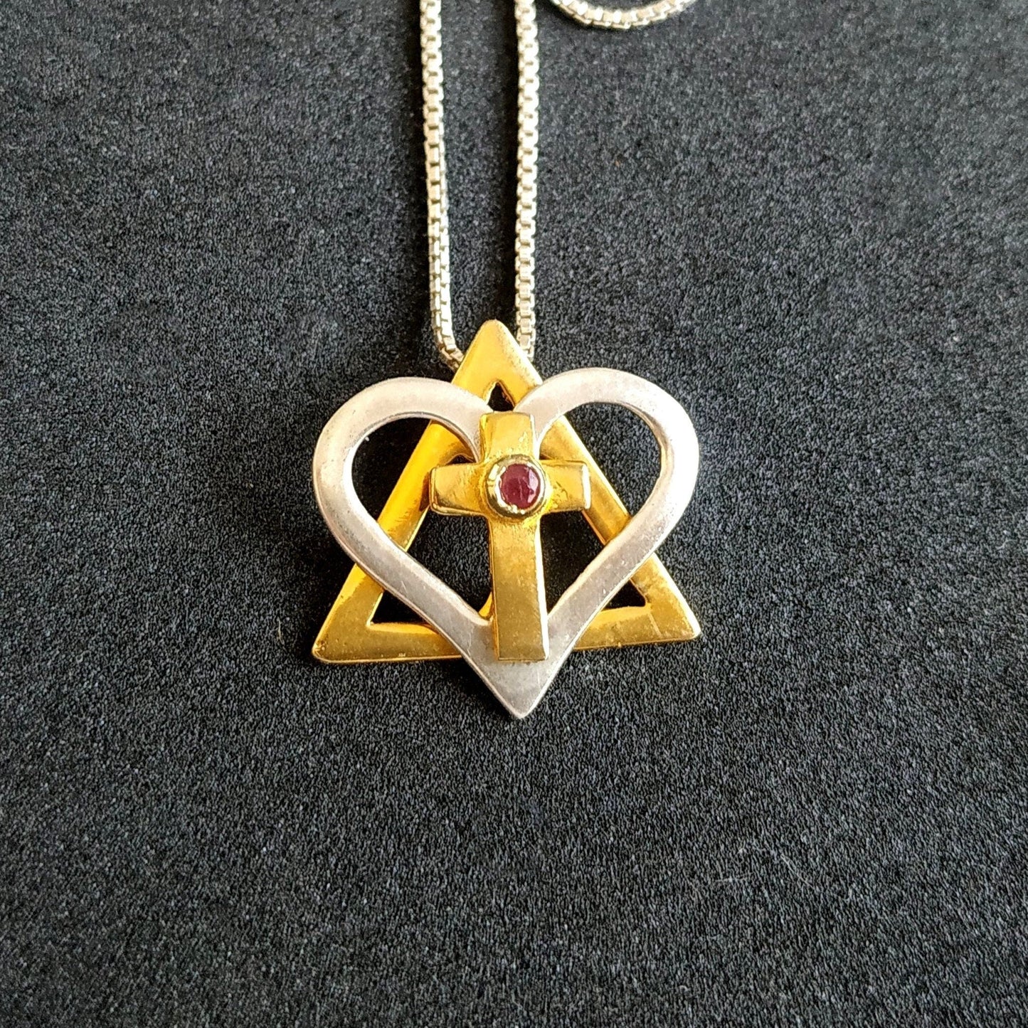 Interfaith Star Cross Necklace: Gold Plated Sterling Silver Ruby Heart Cross Pendant Barr Designs