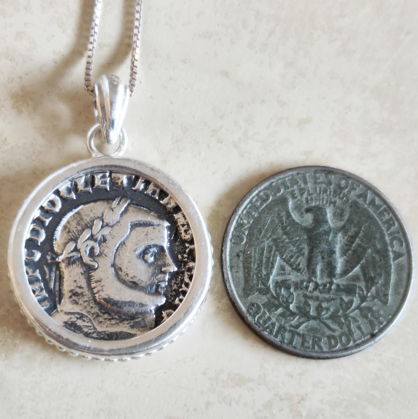 Silver Coin Necklace for Men: Roman Emperor Diocletian Replica Coin Pendant Barr Designs