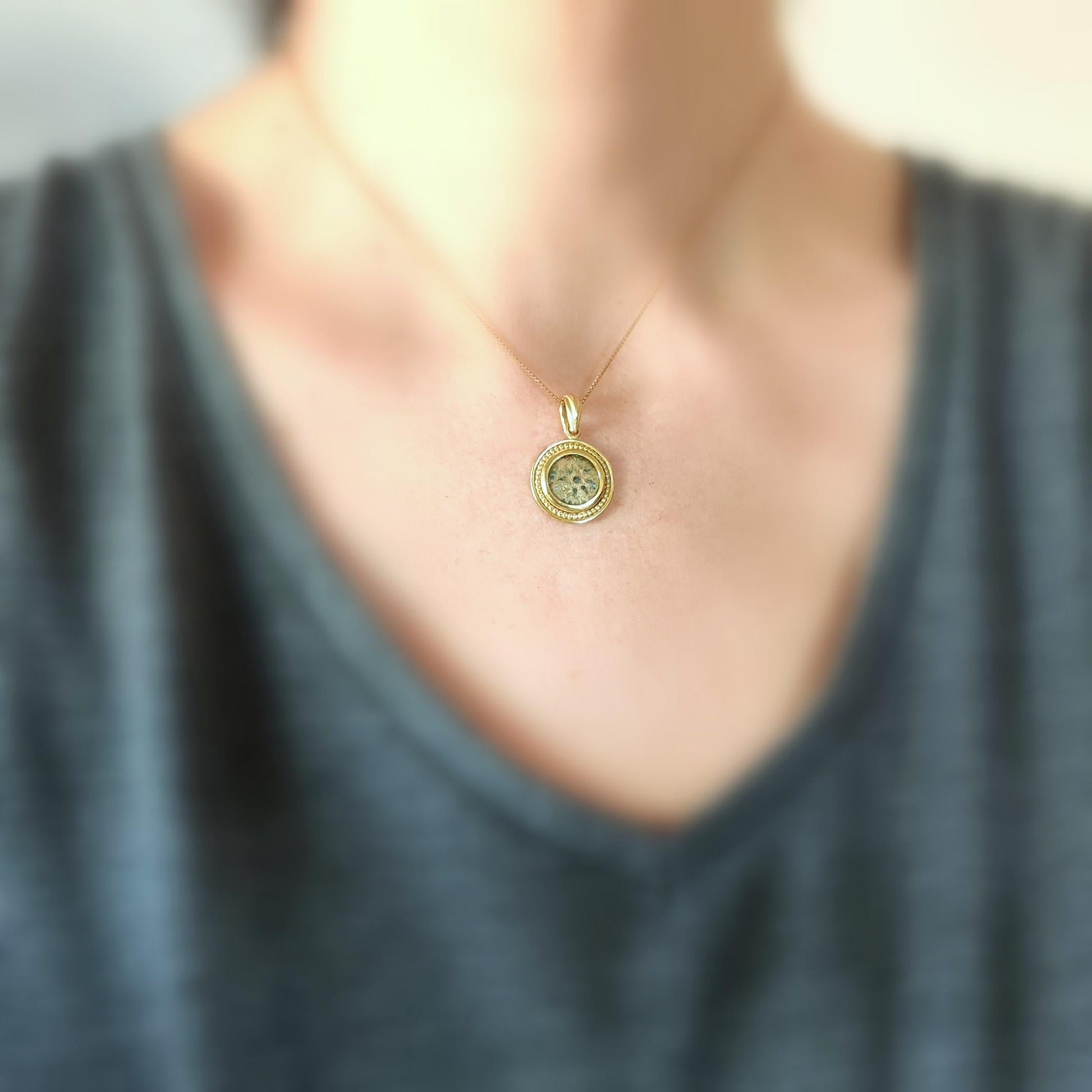 Widow's Mite Coin Necklace: Ancient Judea Prutah, 18K Gold Plated Sterling Silver Barr Designs