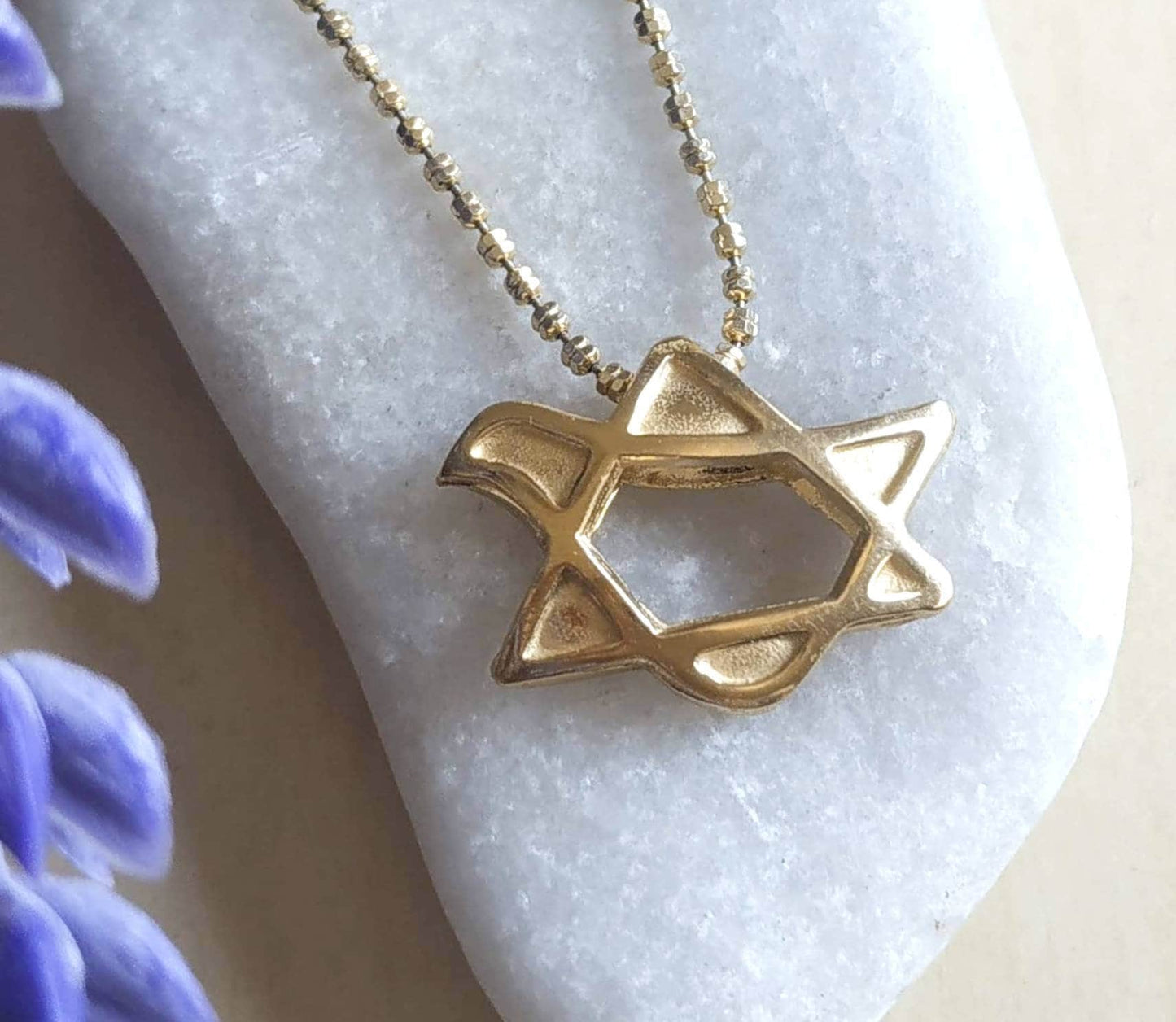 Gold Star of David Necklace: Sterling Silver Dove Pendant, Jewish Gift Barr Designs