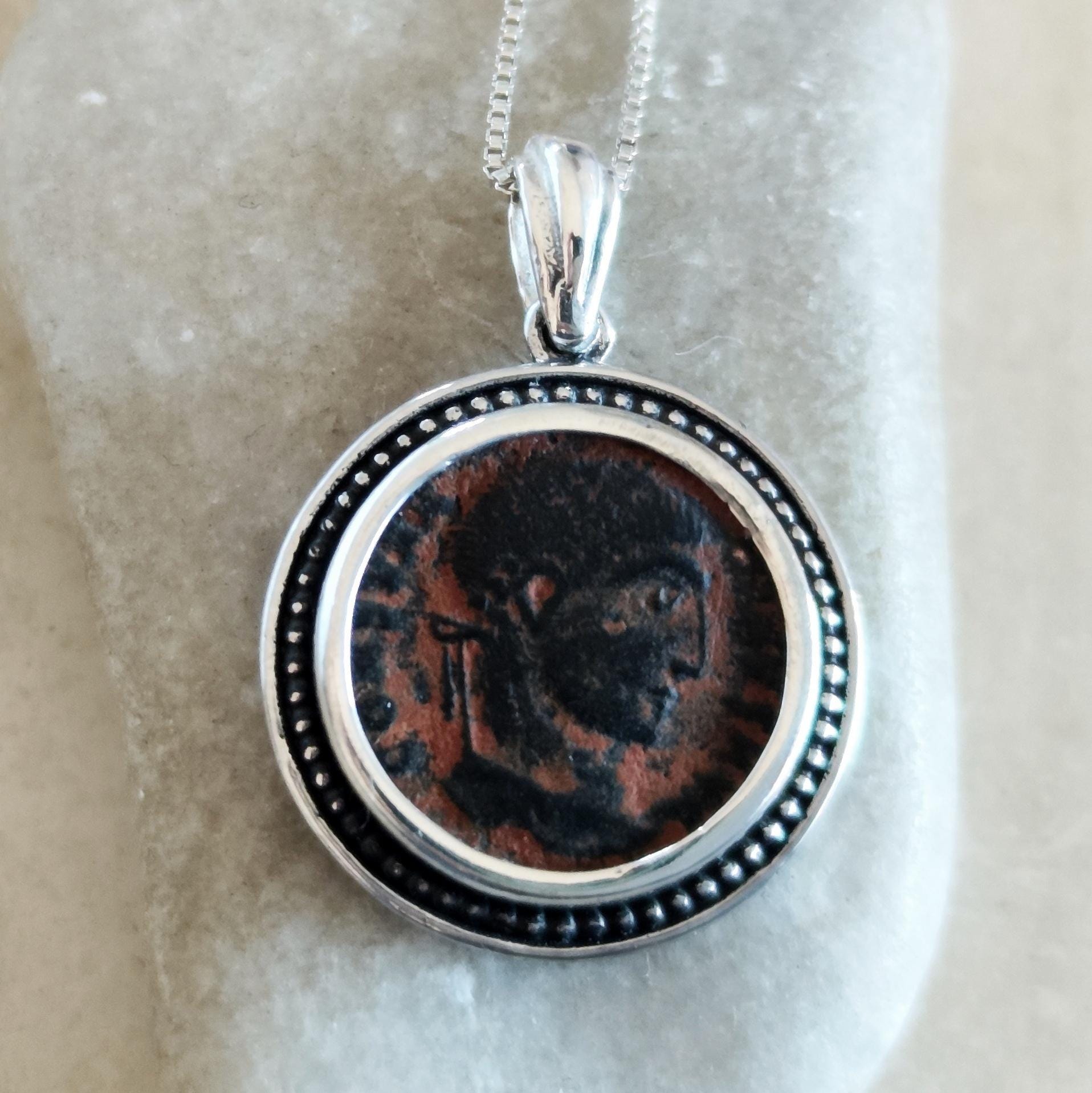 Antique Emperor Constantine Coin Pendant, Oxidized Sterling Silver, Ancient Roman Necklace Barr Designs
