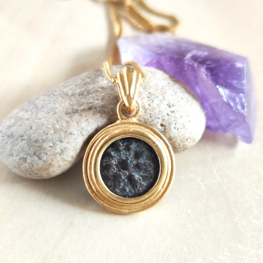 Authentic widow's mite coin necklace, Biblical Coin Medallion, Ancient Judea bronze Prutah, Christian Jesus jewelry, women vintage gift idea