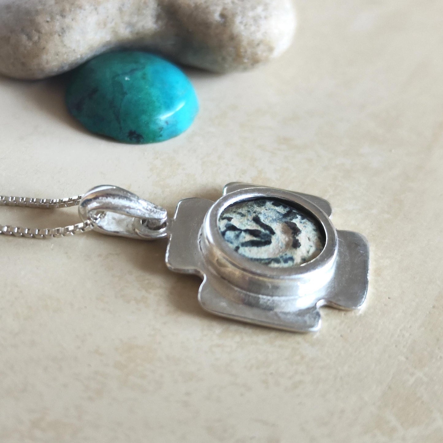 Ancient Widow's Mite Coin Cross Pendant, Jesus Cross silver Medallion, Christian Men Jewelry, Antique Cross Coin Necklace, Christ Coin Gift