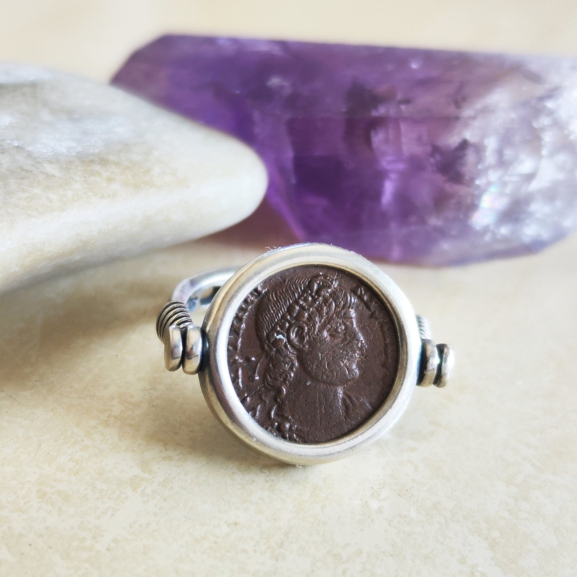 Ancient Roman Coin Sterling Silver Flip Ring: Constantine Era, Size 8 Barr Designs
