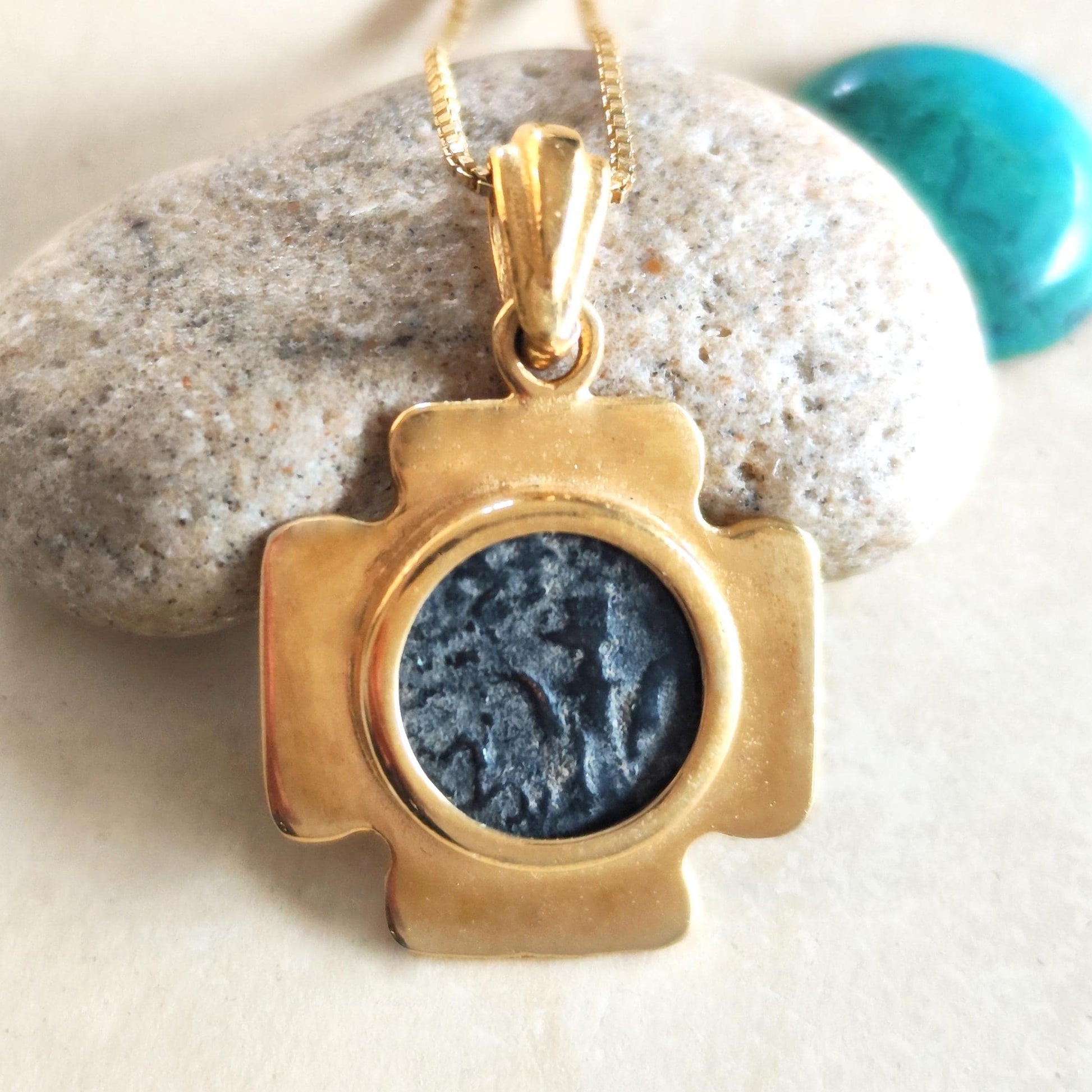 Antique Widow's Mite Coin Necklace: Jerusalem Cross, 18K Gold Plated Sterling Silver Barr Designs