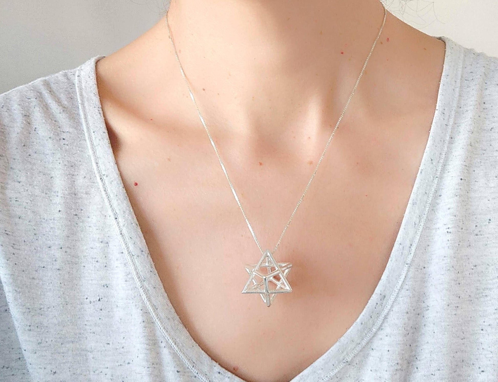 Sterling Silver XL Merkaba Necklace: Kabbalah Sacred Geometry Pendant Barr Designs
