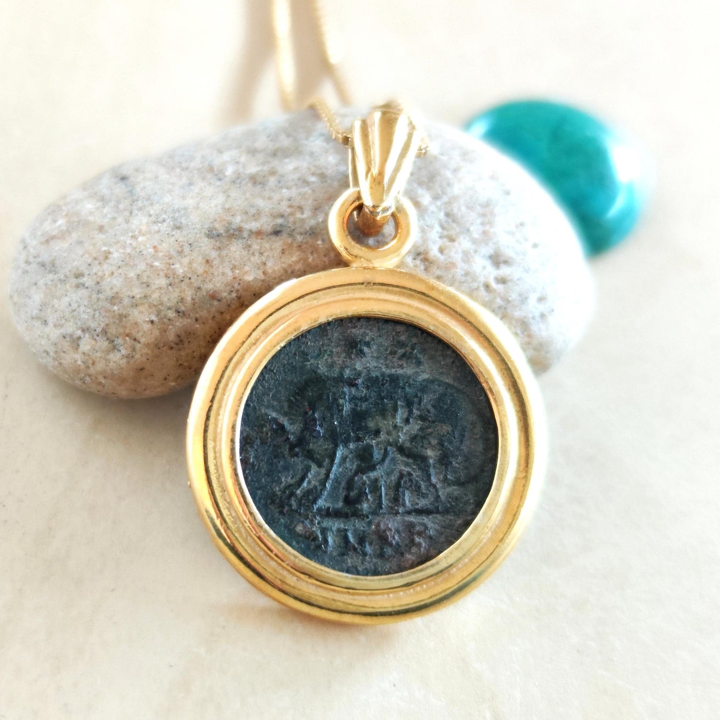 Antique Roman Coin Medallion Necklace: Romulus & Remus with She Wolf, Gold Plated Bezel Barr Designs