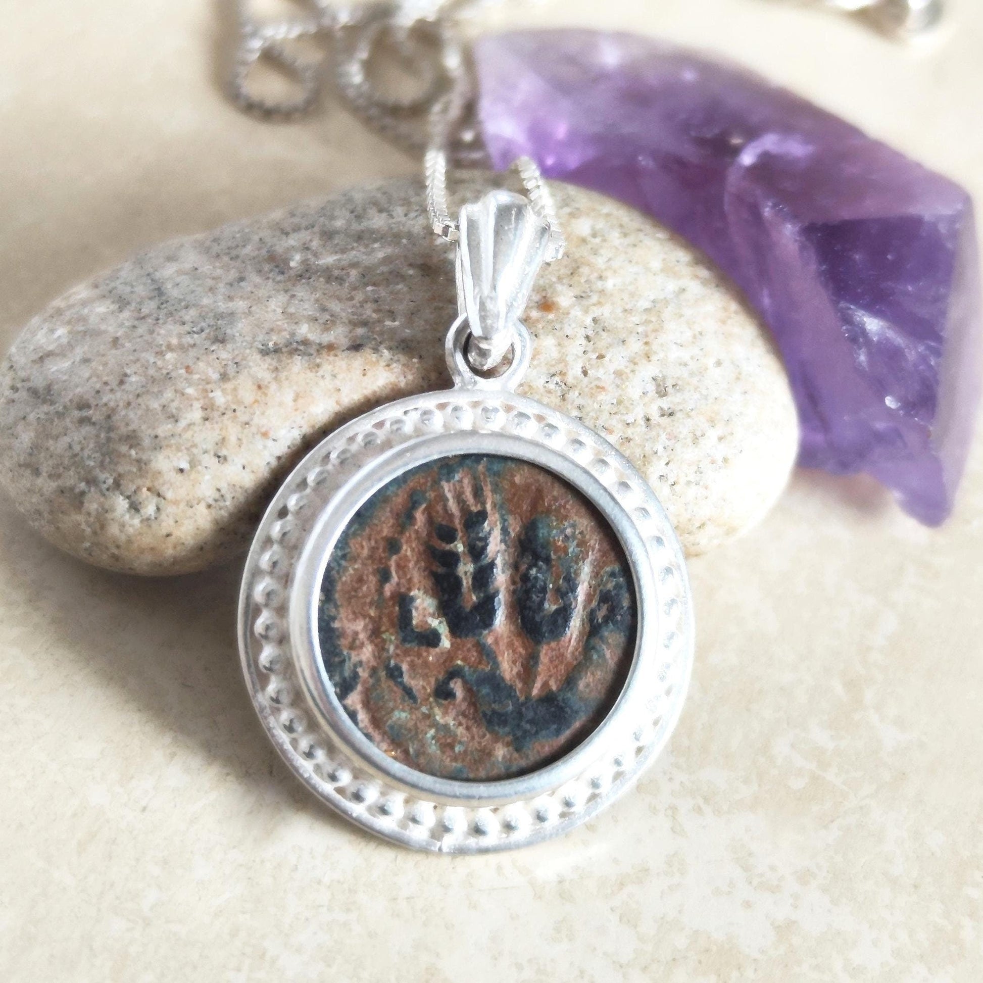 Ancient Jewish Roman coin silver Medallion, Certified King Herod Agrippa Coin Pendant Barr Designs