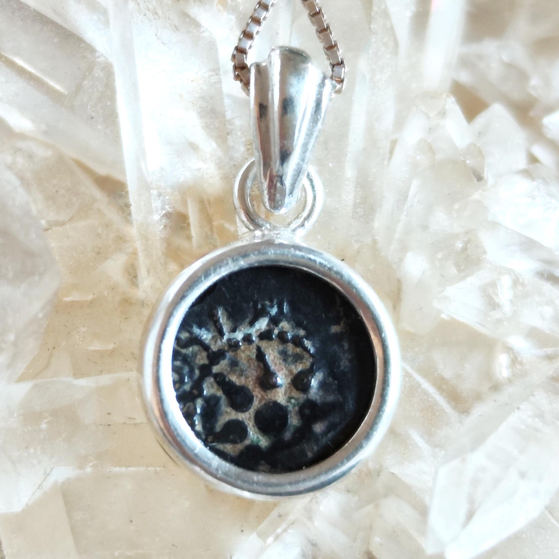 Antique Coin Silver Pendant, Judean Widows Mite Dainty Necklace, Christian New Testament Artifact Barr Designs