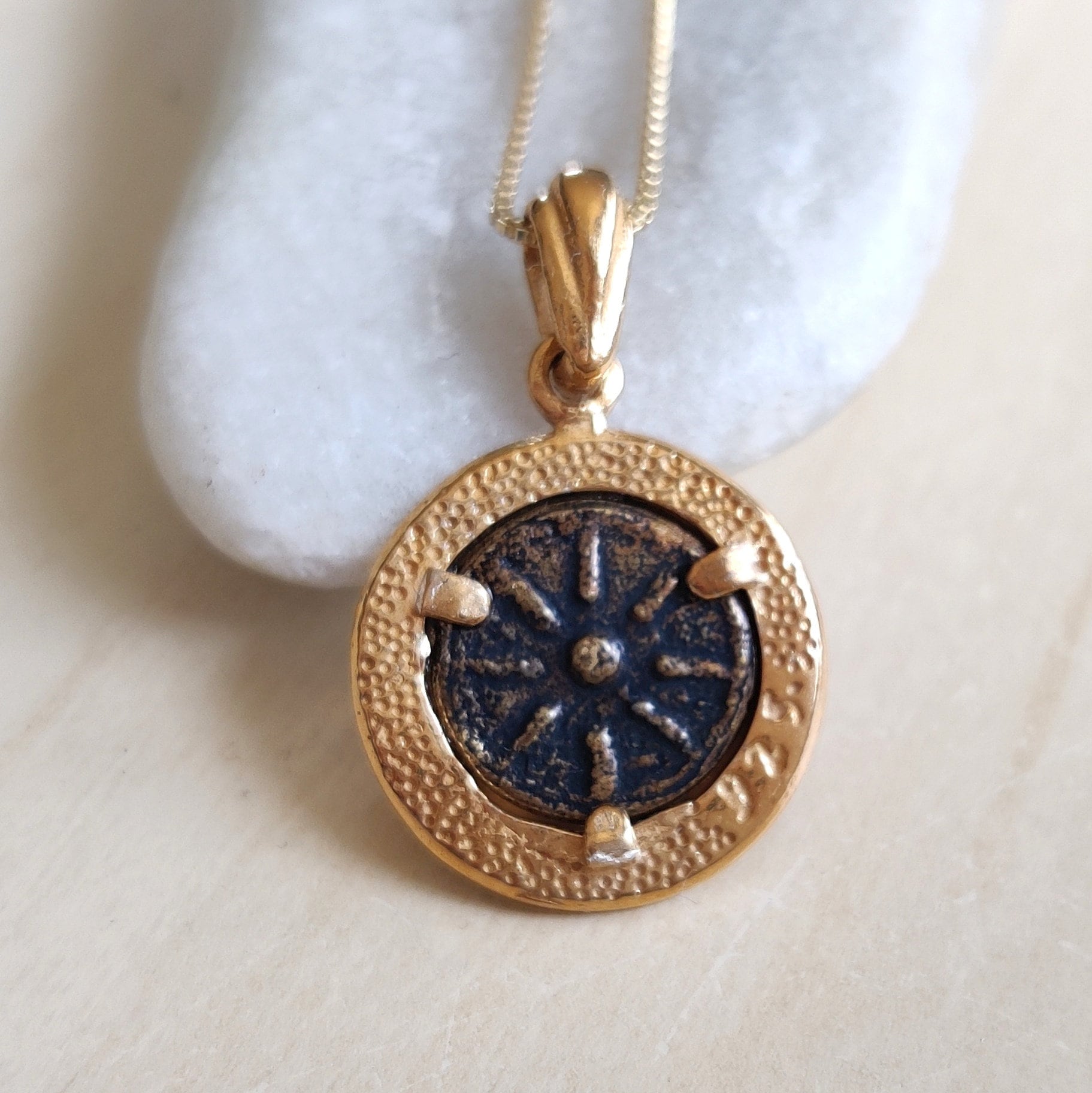 Widow's Mite Coin Replica Necklace: 18K Gold Plated Sterling Silver Pendant, Bible Jesus Coin Barr Designs