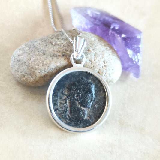 Antique Roman Empire Coin Silver Necklace, 3rd Century Valerian Pendant, Vintage Style Jewelry
