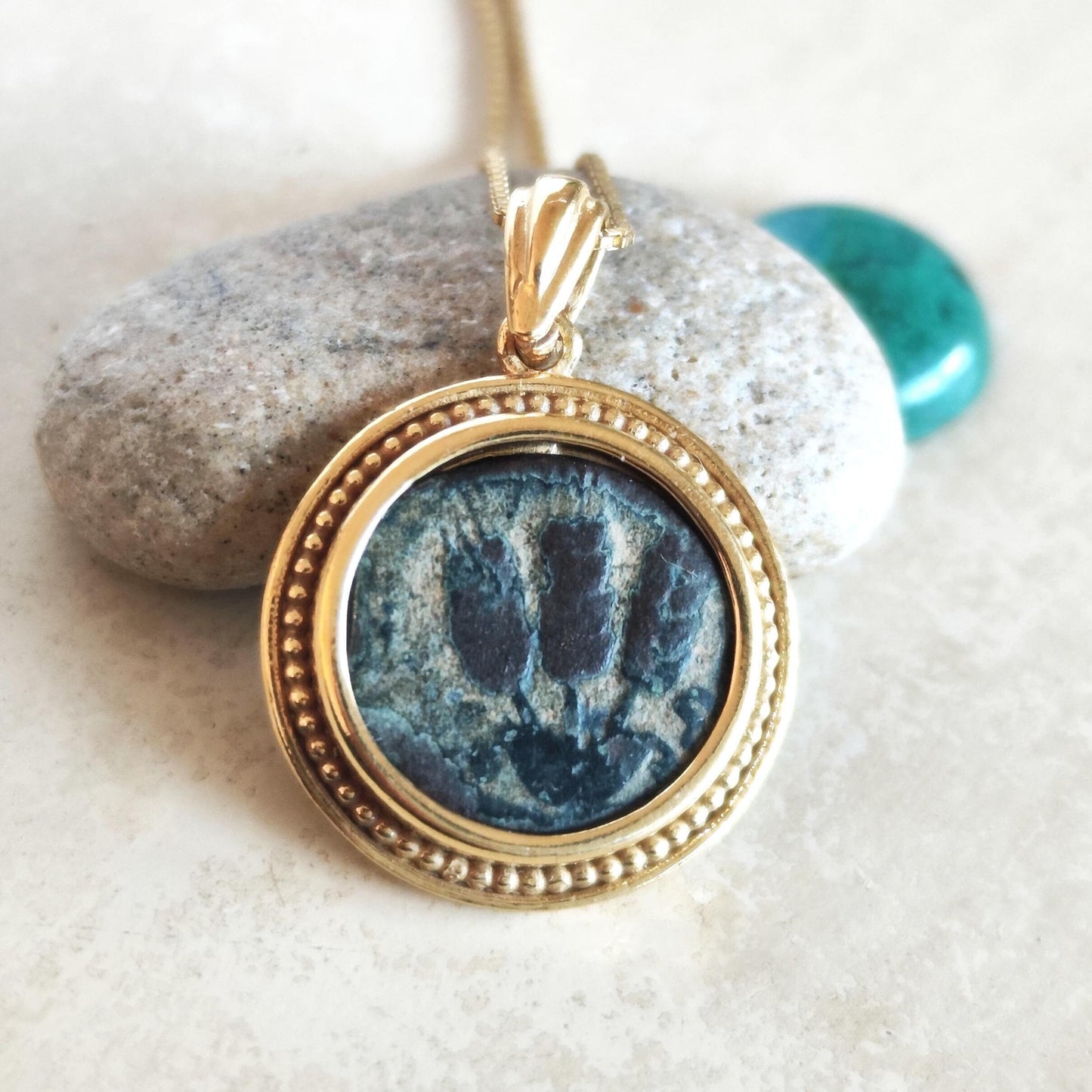 Ancient Roman Coin Gold Plated Necklace, King Herod Agrippa Bronze Coin, Vintage Coin Medallion, Jewish Judea Pendant, Women Coin Necklace