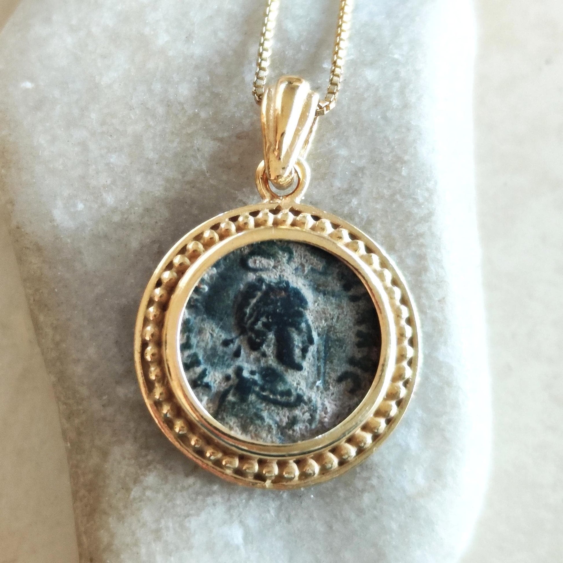 Ancient Roman Christian Coin Necklace: Empress Aelia Eudoxia Orthodox Medallion, Gold Plated Barr Designs