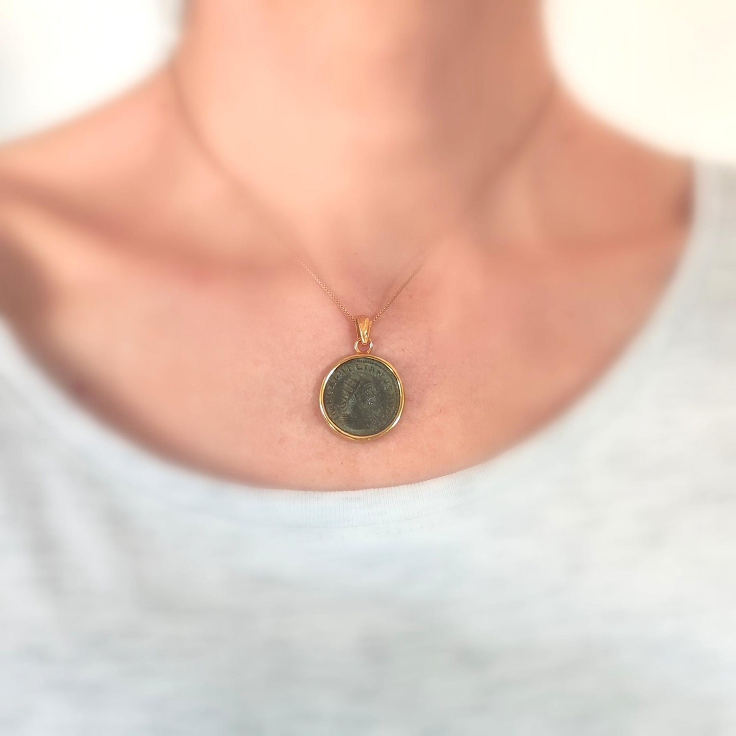Antique Roman Aurelian Coin Pendant, Authentic Roman Coin Necklace, Real Ancient Coin Necklace, Gold Plated Vintage Pendant
