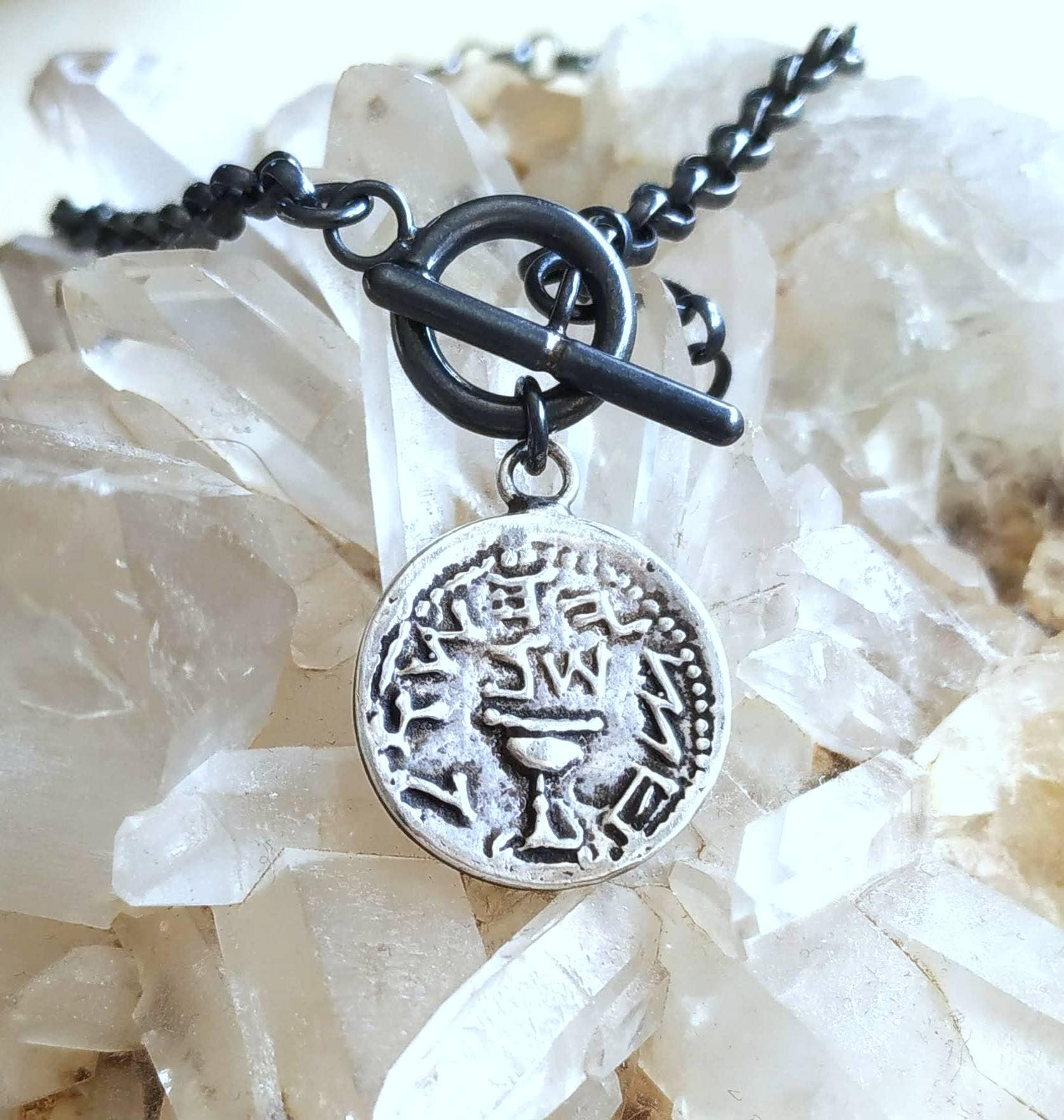 Sterling Silver Jewish Revolt Coin Replica Bracelet: Unisex Link Chain Jewelry, Half Shekel Barr Designs
